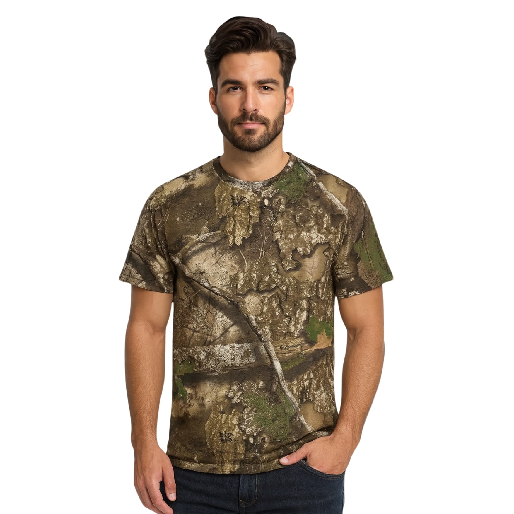Authentic Realtree and Mossy Oak Camo Crewneck Short Sleeve Cotton Polyester Tee Unisex Adult Hunting Shirt
