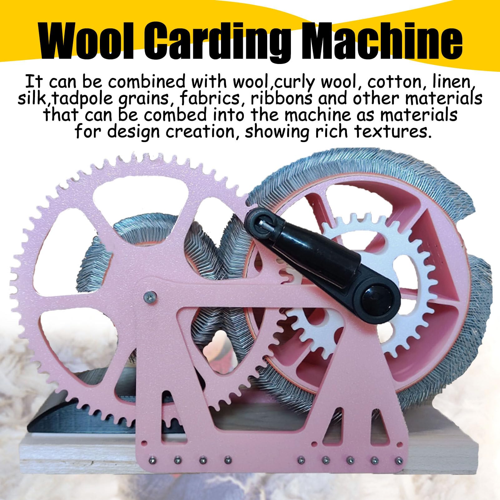 Handkurbel-Wollkardiermaschine, Breite Holztrommel Zum Mischen, KäMmen Und Spinnen Von Wolle, FüR DIY-Wollfilz C