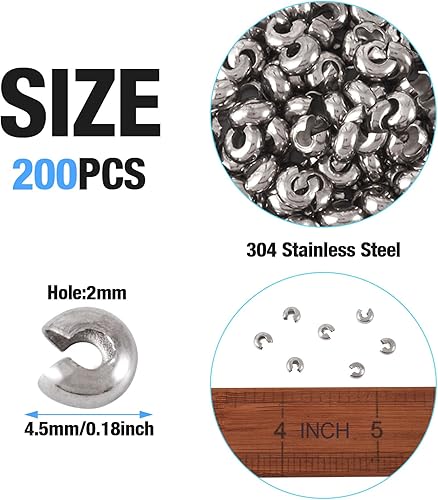 Miniatura 4 de Craftdady 200 piezas de acero inoxidable de engarce de cuentas de metal medio redondo abierto abrazadera nudo cubierta terminador puntas terminador