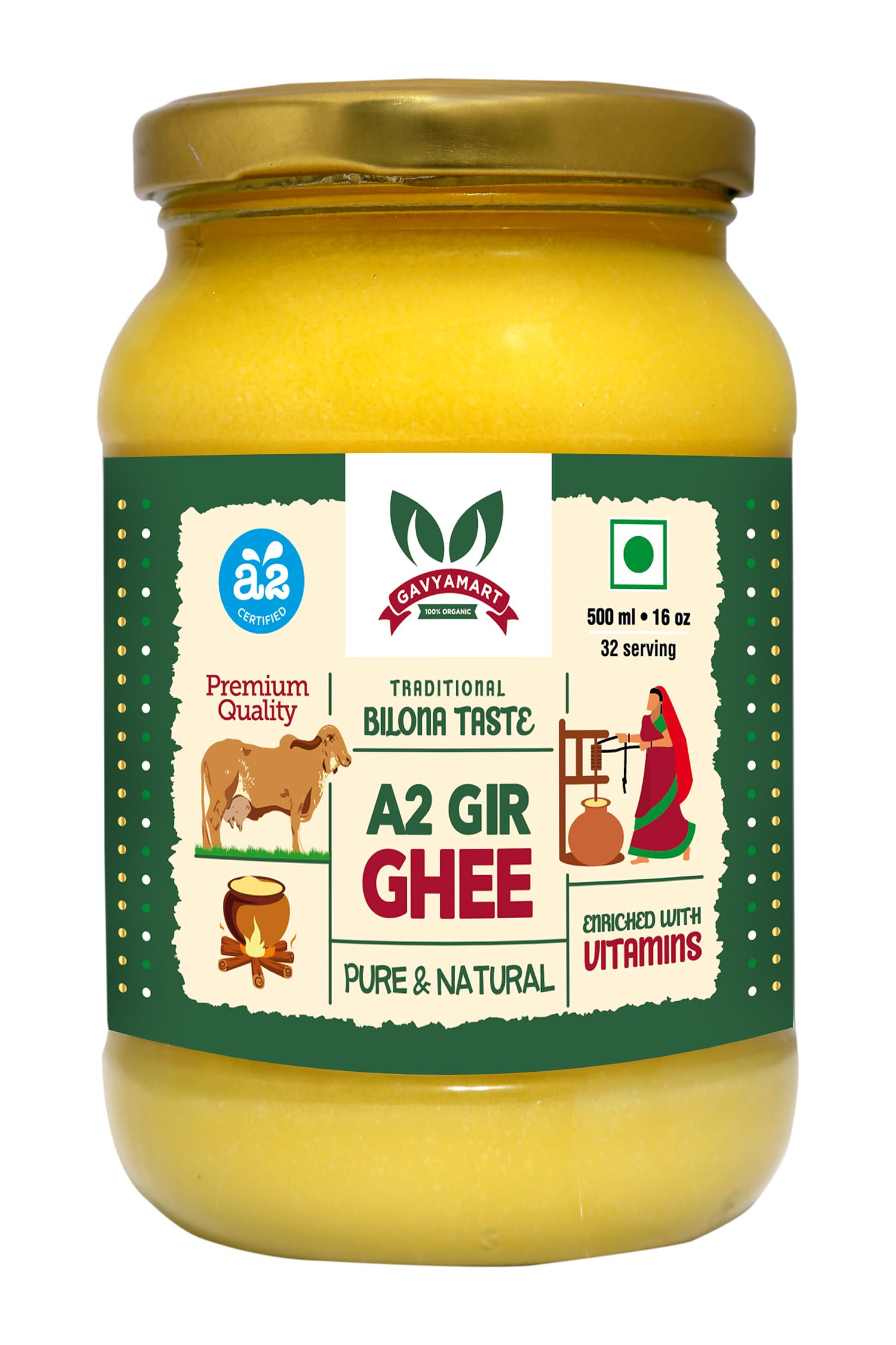 Gavyamart A2 Gir Cow Cultured 100% Desi Ghee for Health & Welness | Bilona Two Way Hand Churned | Indian Gir Cow Ghee, Pure A2 Ghee, Natural & Healthy, Non-GMO | Lab Certified (500 ML) (B0CZ6NM69C) Amazon Price History, Amazon Price Tracker