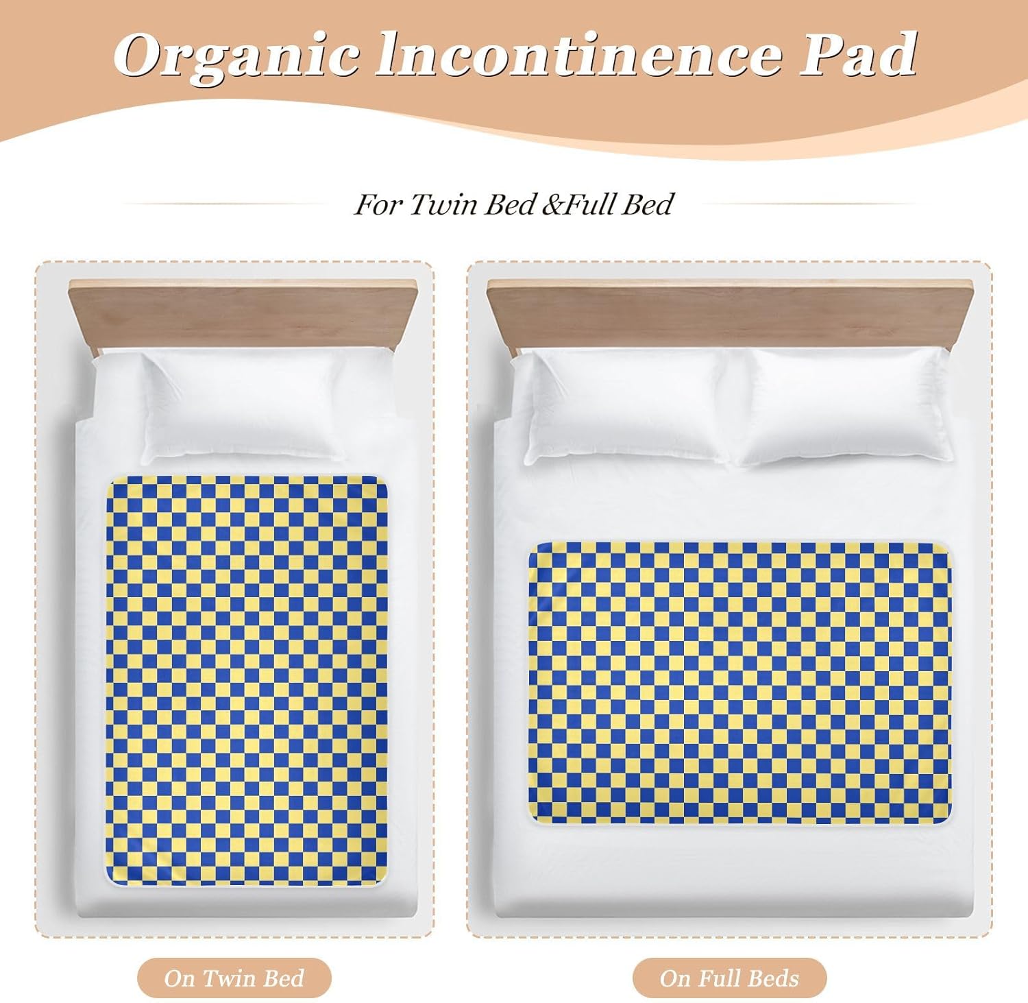 Yellow and Blue Check Extra Large Resuable Bed Underpads Waterproof Washable Flat Crib Pads Leakproof Quick Drying Pee Mats for Baby Toddler Children , 52" L x 34" W