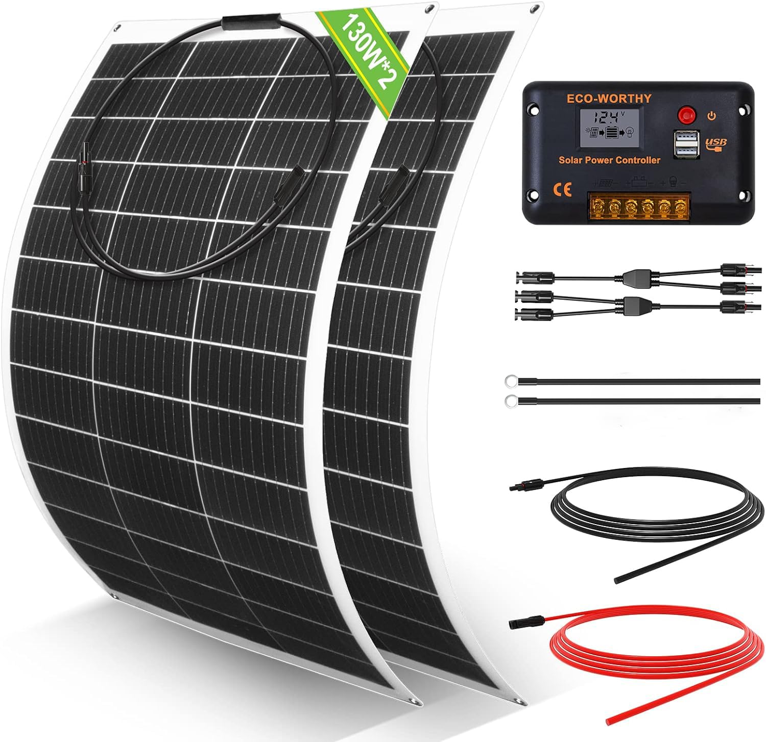 ECO-WORTHY 260 Watt Flexible Solar Panel Kit components
