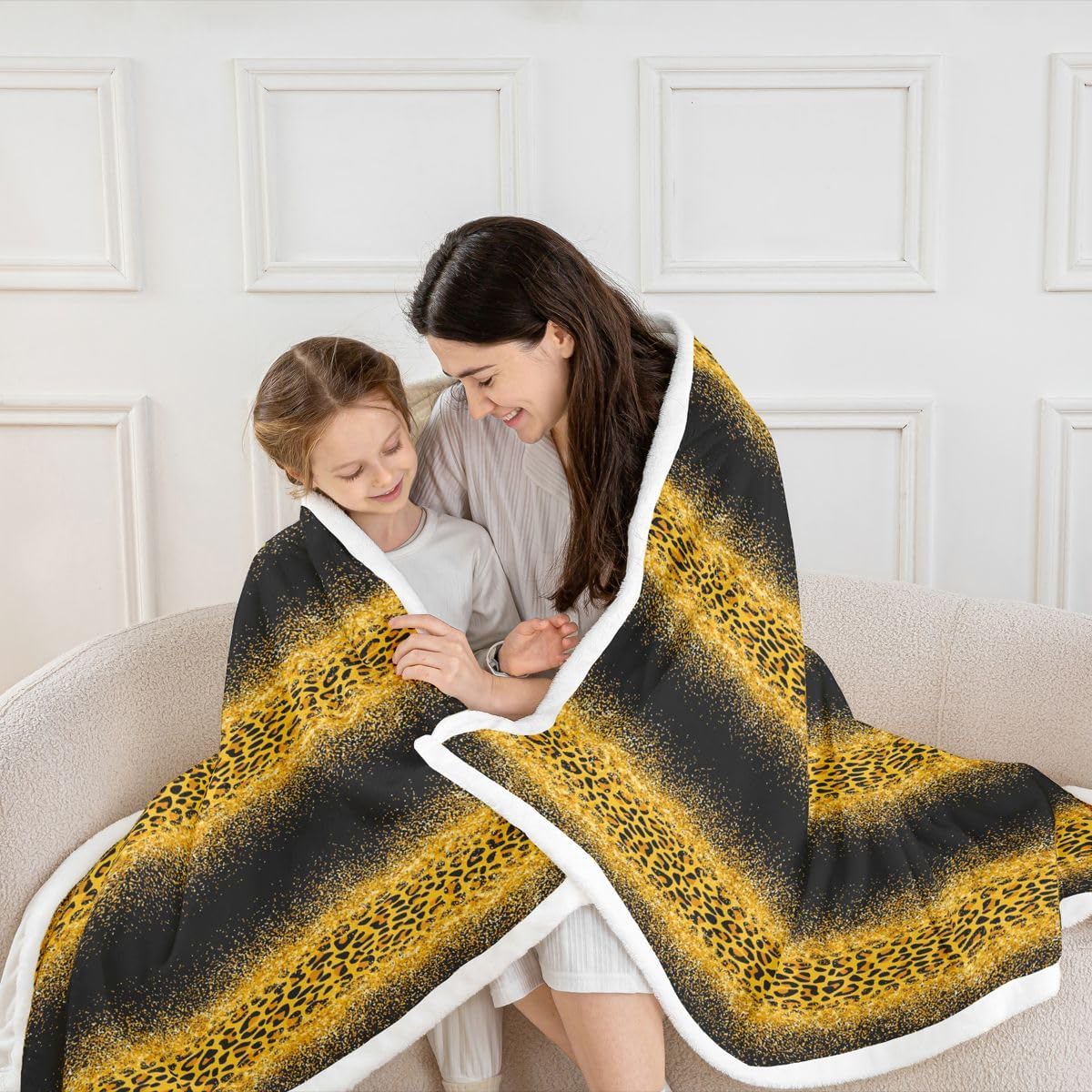 Feelyou Leopard Print Fleece Throw Blanket Black Yellow Sherpa Blanket for Kids Women Men Plush Fuzzy Cheetah Twin 60"x80" Animal for Bed Couch Chair Living Room Luxury Bedroom Decor image 4