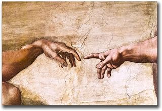 Poster Decorative Canvas Painting Michelangelo Buonarroti Hand Of God The Creation Of Adam Sistine Chapel Bedroom Kitchen Office Home Wall Decor 12x18inch without Frame