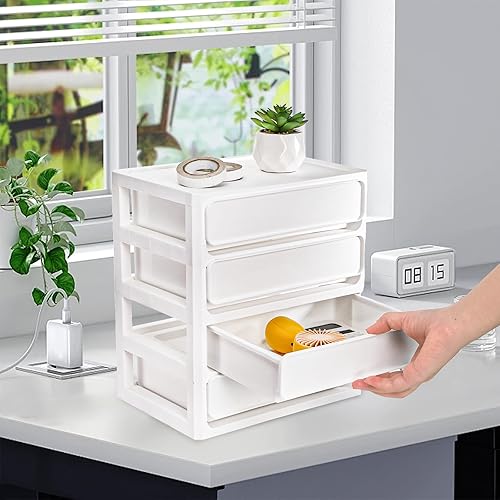 Miniatura 5 de Organizador de escritorio con 4 cajones, unidad de almacenamiento de plástico para escritorio, contenedor pequeño para encimera, maquillaje,