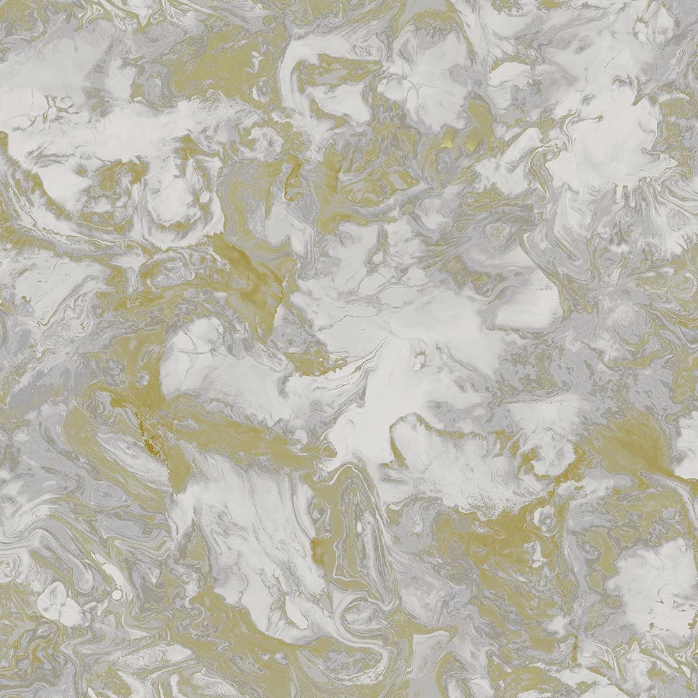 Yellow Liquid Marble Metallic Wallpaper Washable Debona Paste The Paper