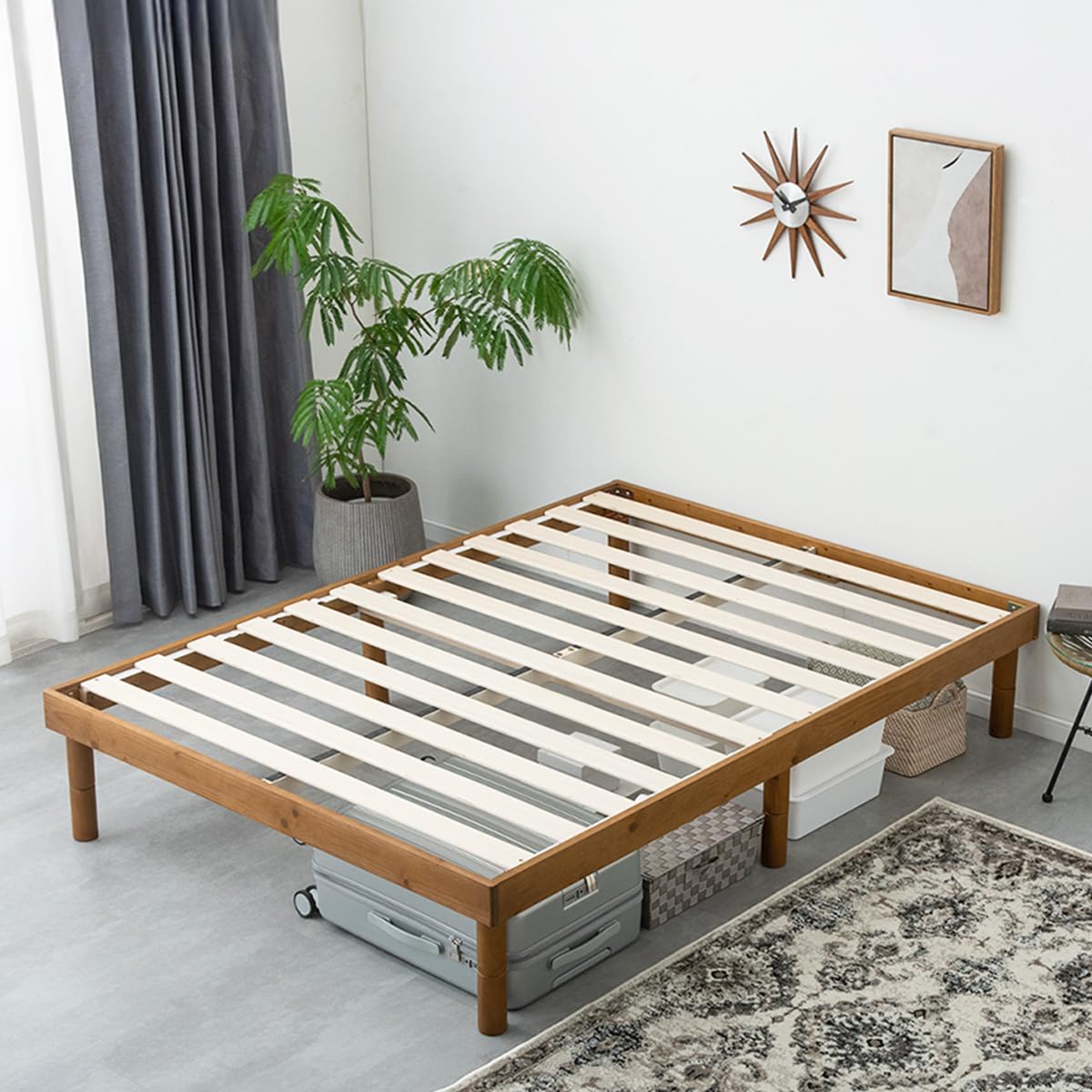 TANSU NO GEN Natural Wood Adjustable height Platform Bed Frame, twin, Breathable Slats, No Box Spring Needed, Height Adjustable(3.1