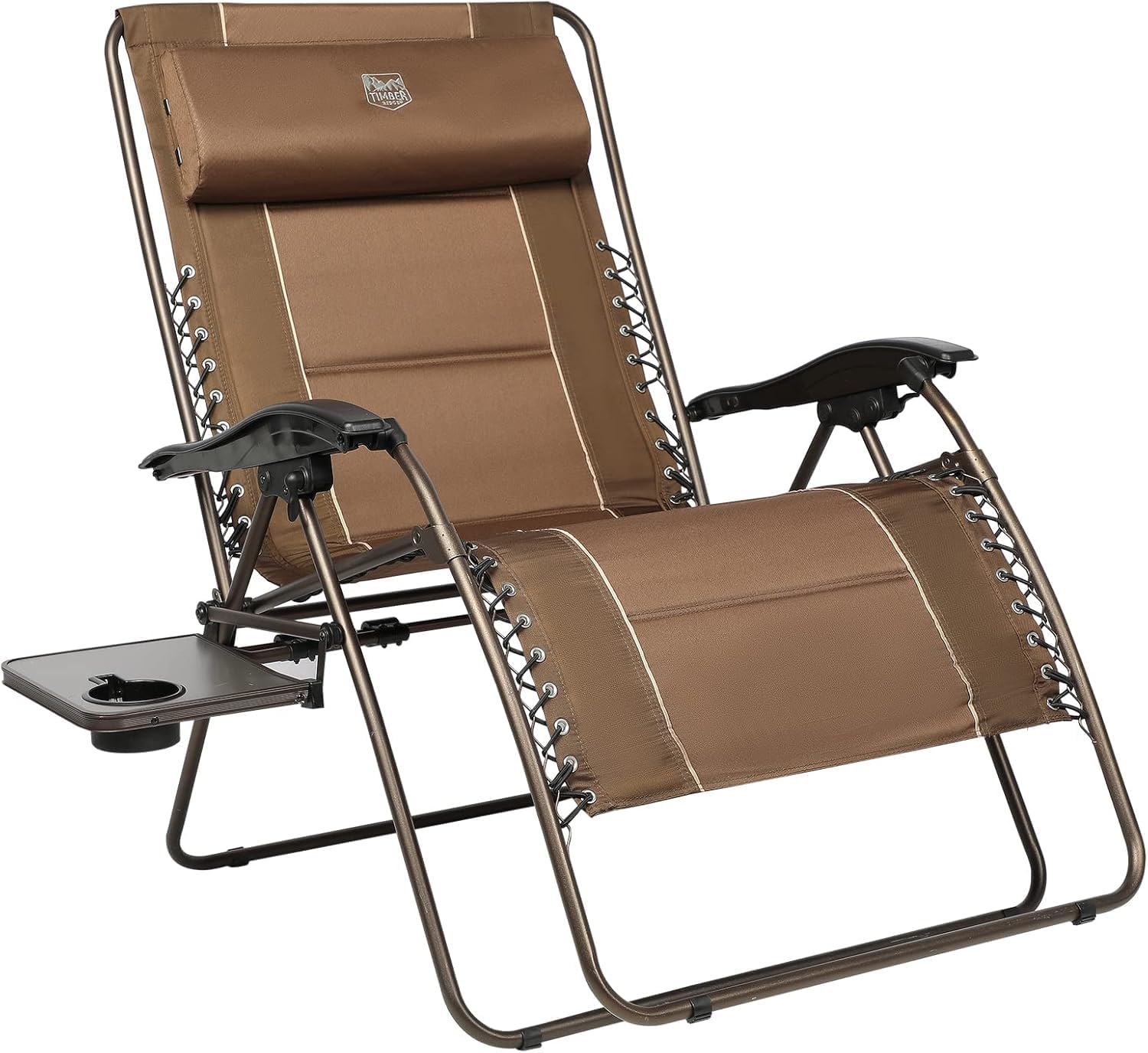 TIMBER RIDGE 33In Wide XXL Zero Gravity Reclining Side Table Full Padded Lounge Chair for Outdoor Camping Patio Lawn, Heavy Duty Supports 500lbs, Brown-1 Pack