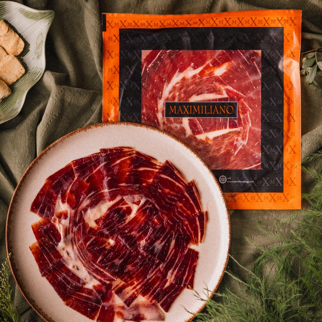 Maximiliano Jabugo - Jamón de Cebo de Campo 100% Ibérico | Estuche 80gr Loncheado a Mano a Cuchillo | Criado en Libertad | Curación Lenta +30 Meses | Certificado