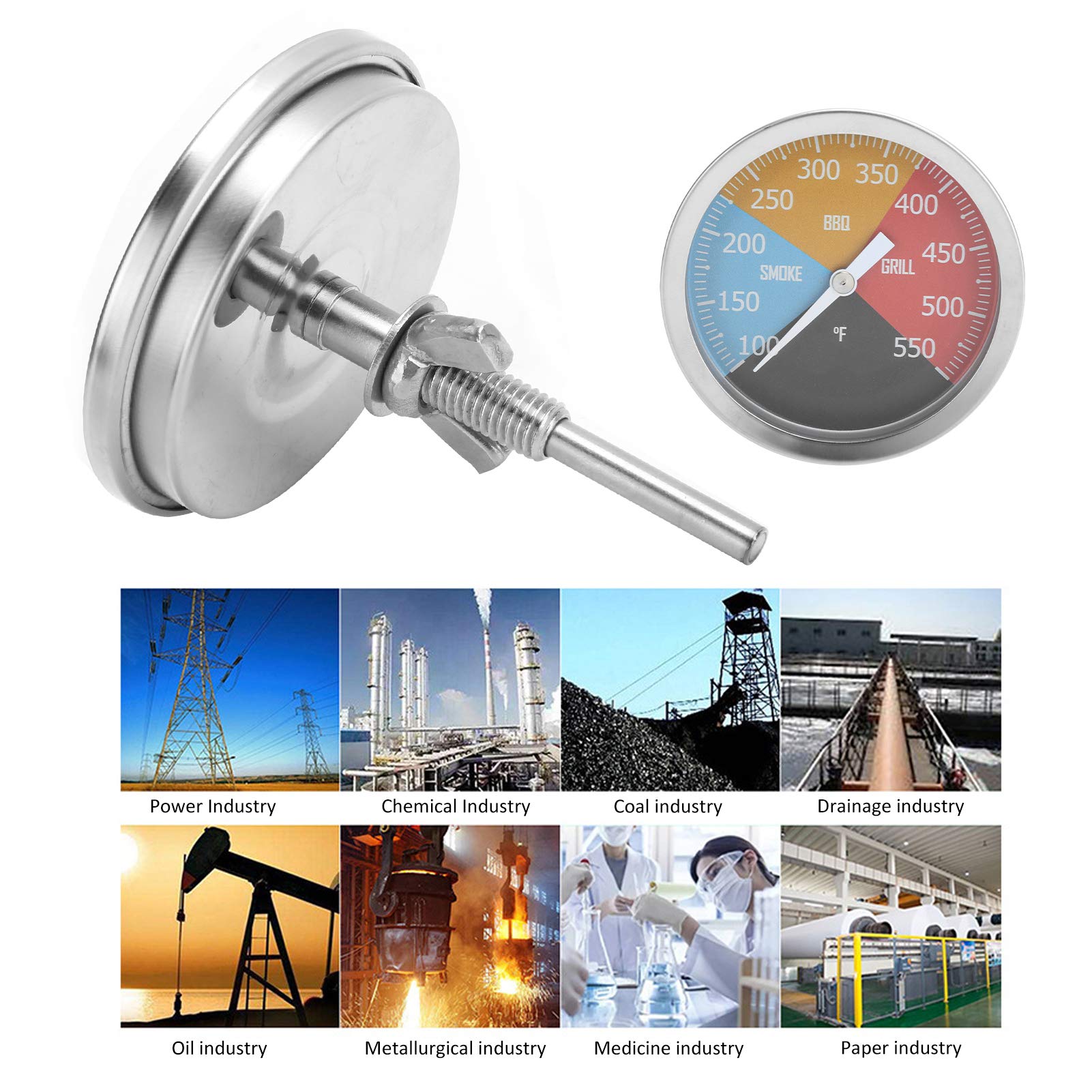 Metal Temperature Gauge, 100?550? Metal Oven Temperature Gauge Pointer Type, Dial Thermometer for Smoke BBQ Grill Household Cooking