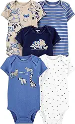 Kit Body Carter's 5 Peças Manga Curta Zoológico Azul Bebê Menino (3M)