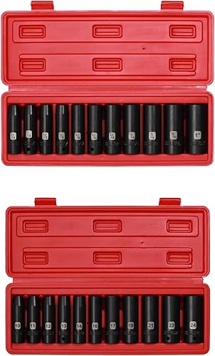 Miniatura 1 de Mayouko Juego de llaves profundas SAE y métricas de 12", 10MM-24MM, 38 pulgadas a 1 pulgada, CR-V, 6 puntos