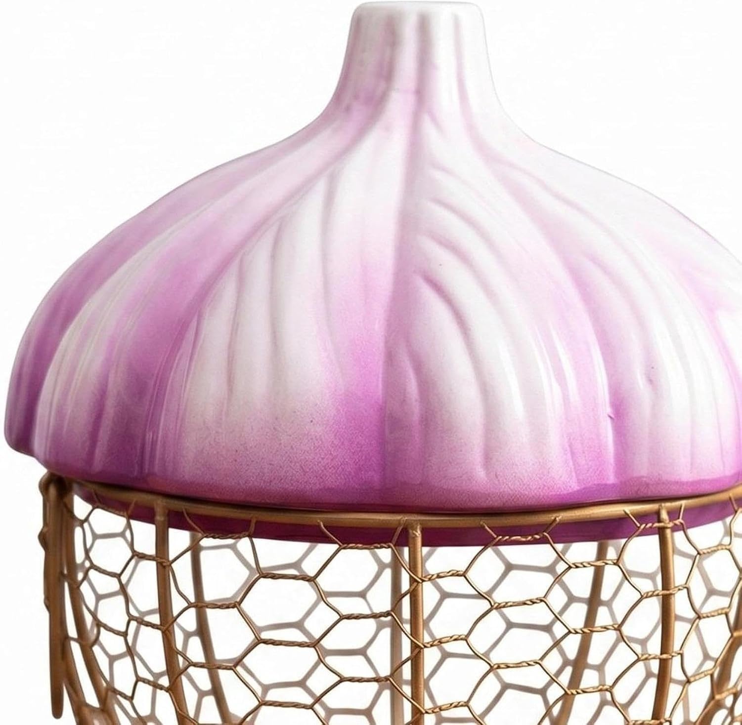 Contenitore Portaoggetti per Zenzero e Aglio, Porta Uova in Ferro Intrecciato Traspirante, Elegante Cestino da Cucina Decorativo per Dispensa o Piano Cucina, Purple