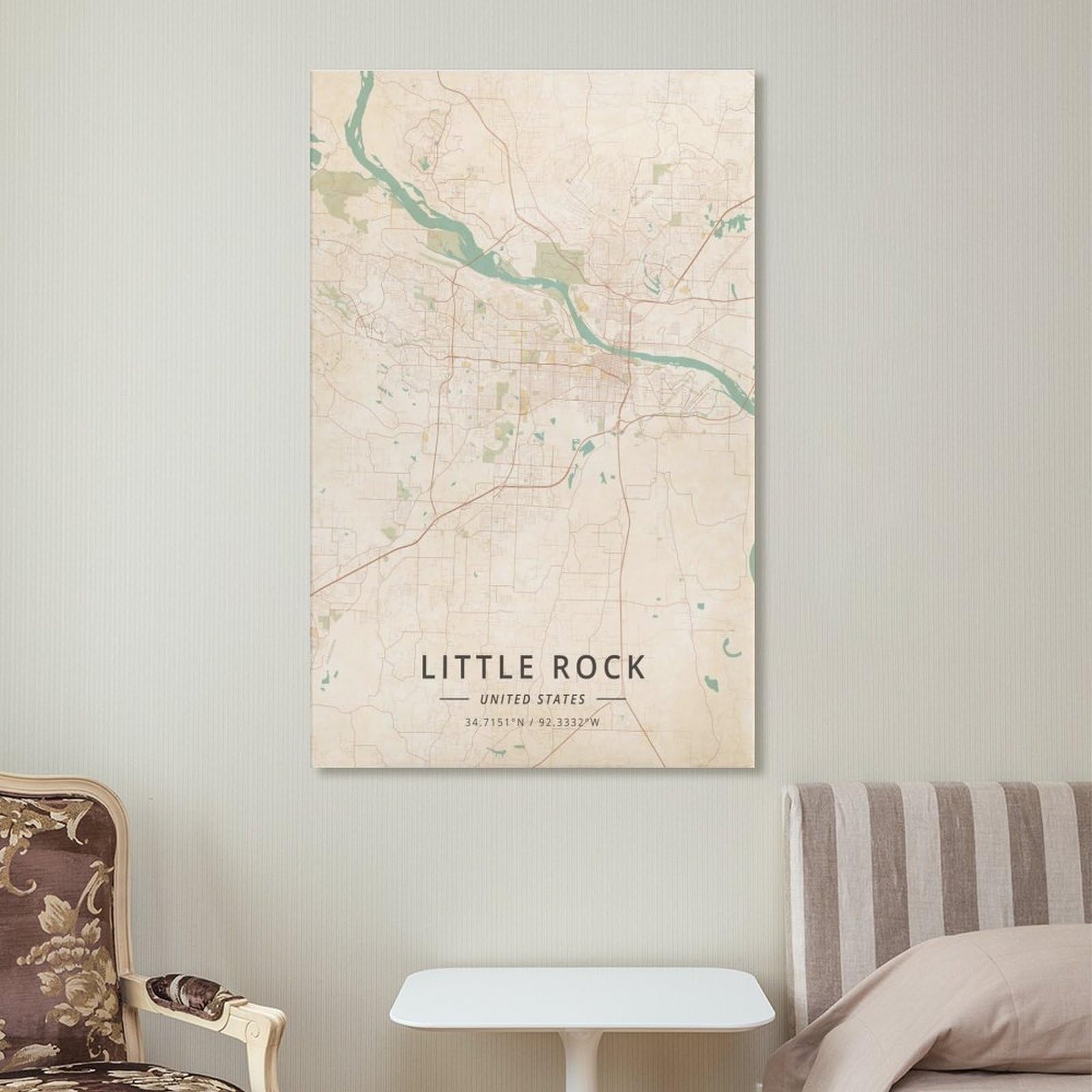 Little Rock - Poster con mappa degli Stati Uniti d'America, stampa artistica da parete su tela, stile vintage, per casa, scuola, ufficio, 30 x 45 cm