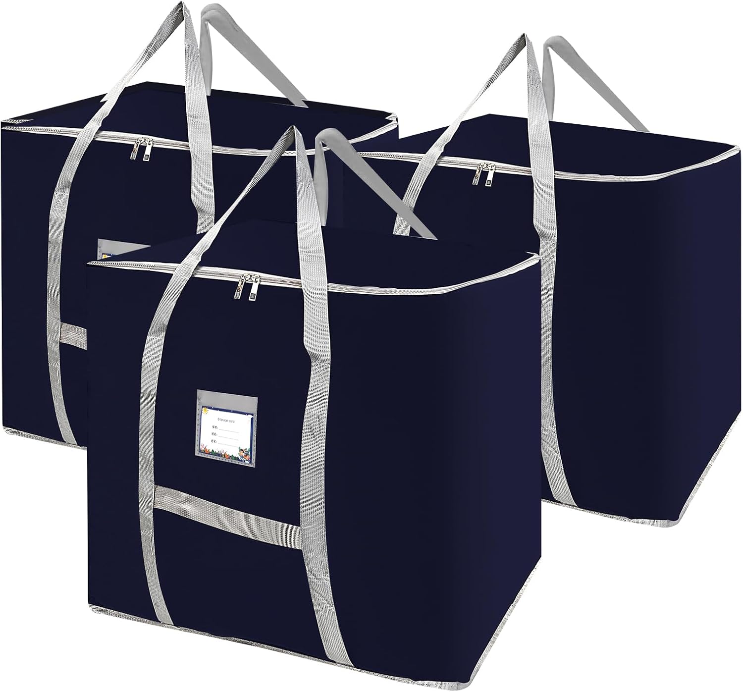 3 Pack Heavy Duty Moving Bags, Large Tote Bags, Space Saving, for Storage & Moving, with Reinforced Handles & Sturdy Zippers (Dark Blue)
