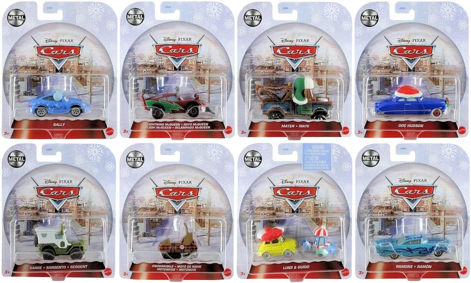 Mattel Disney Pixar Cars 2023 Holiday Winter Series – Paquete completo de 8 vehículos fundidos a presión de edición especial (GYD55‑956A) | Edición