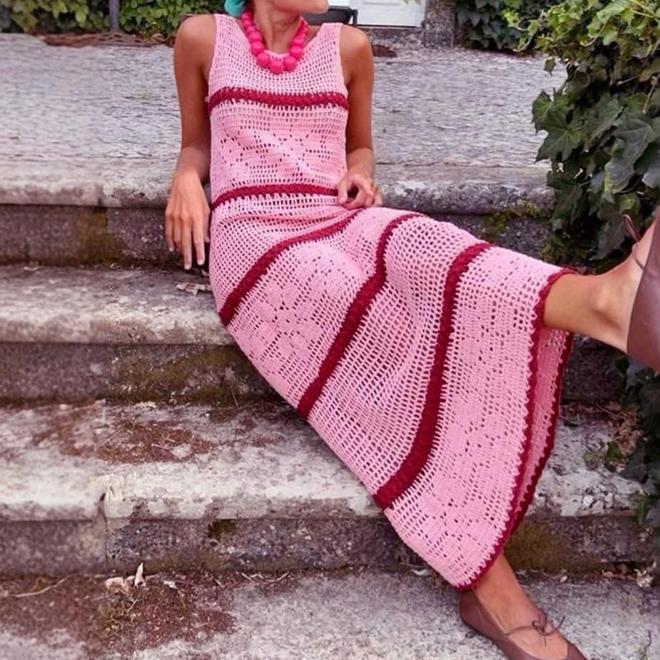 Bohemian Knitted Sweater Contrasting Vest Hollow Dress Summer and Autumn, Students, Daily, Party, Christmas2