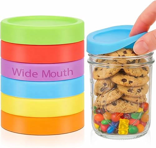 6 piezas de tapas de silicona de boca ancha para tarro de albañil, tapa gruesa a prueba de fugas para todos los tarros de albañil de boca ancha de