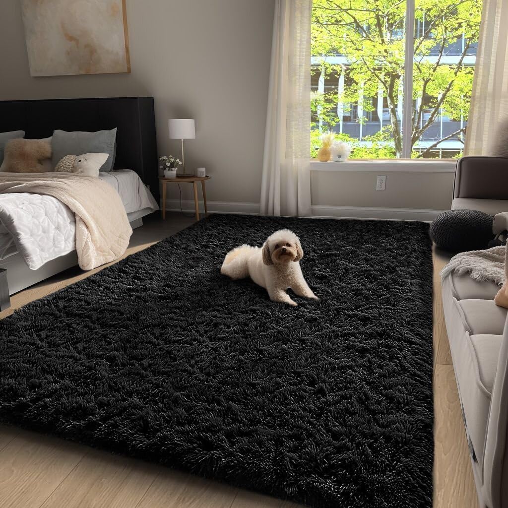 Ophanie Upgrade 3x5 Rugs for Bedroom, Black Fluffy Shaggy Soft Area Rug, Non-Slip Indoor Floor Carpet for Living Room, Kids Baby Boys Teen Dorm Home Decor Aesthetic, Nursery 3' x 5' (Dorm 20-40ft²) 2-black