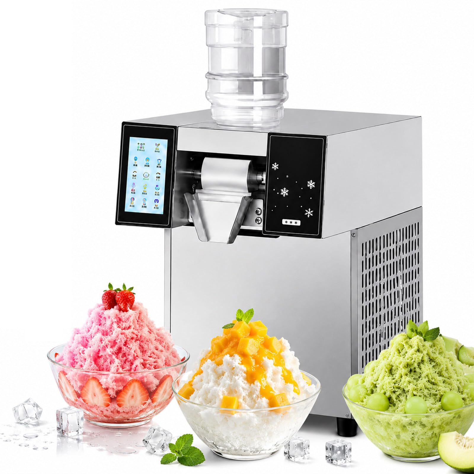 JIYINGHUI Commercial Shaved Ice Machine 180-400kg/Day Air Cooling,Heavy Duty Snow Cone Maker with Touch Screen, Stainless Steel Blade for Restaurant Food Truck Business HS300Kg