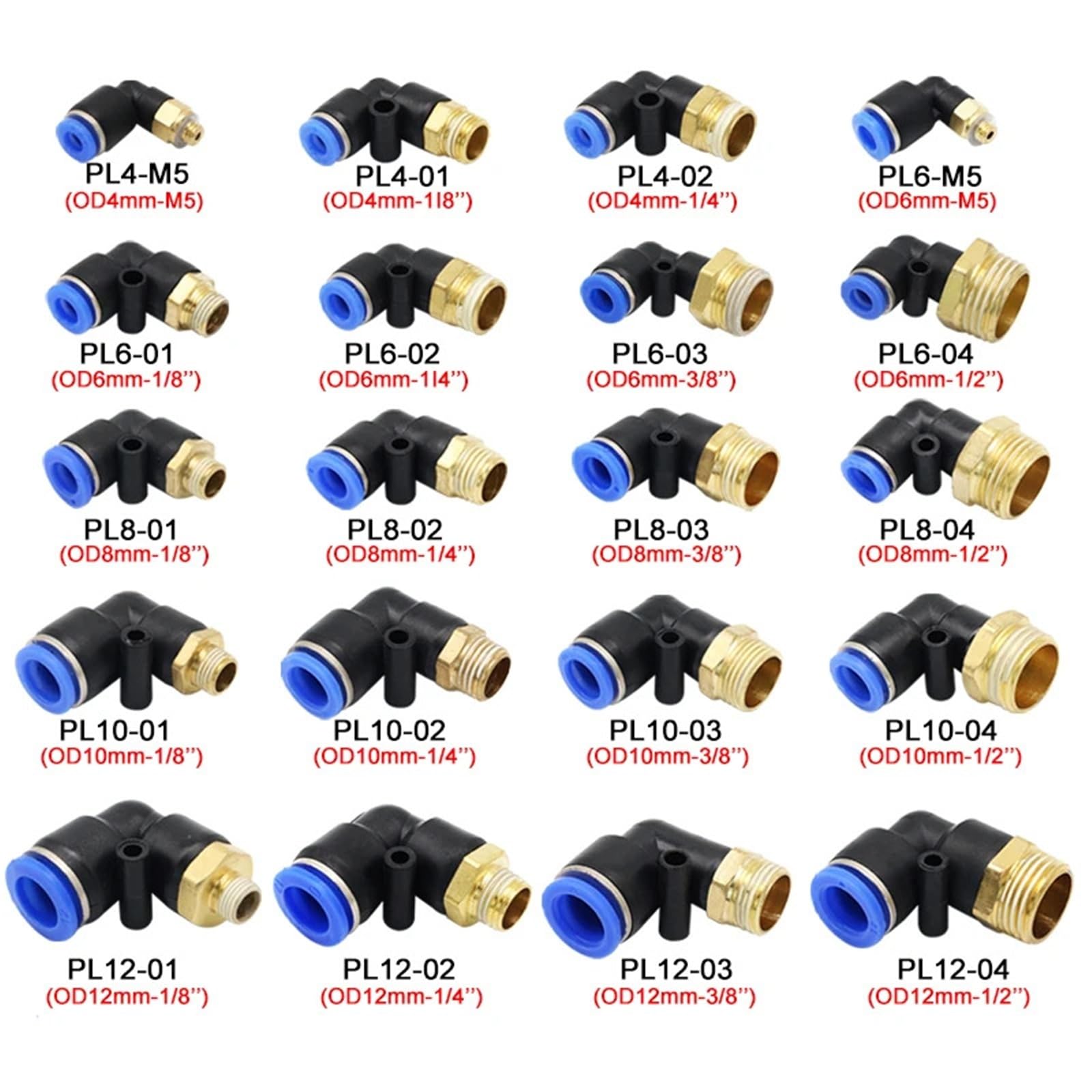 Pneumatischer Luftverbinder PL 4 6 8 10 12 mm 1/8" 1/4" 3/8" 1/2" Trachea-Winkelstücke Schlauch-Schnellkupplung 100 Stück(PL6-03)