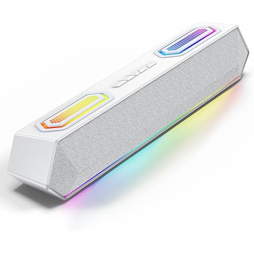 Deeyaple Computer Speakers, 40W Wireless Soundbar for Desktop PC with Bluetooth 5.3 & USB Audio, Dynamic RGB Lighting, Software Custom EQ, External Power Adapter Gaming Speakers, Laptop, Xbox White