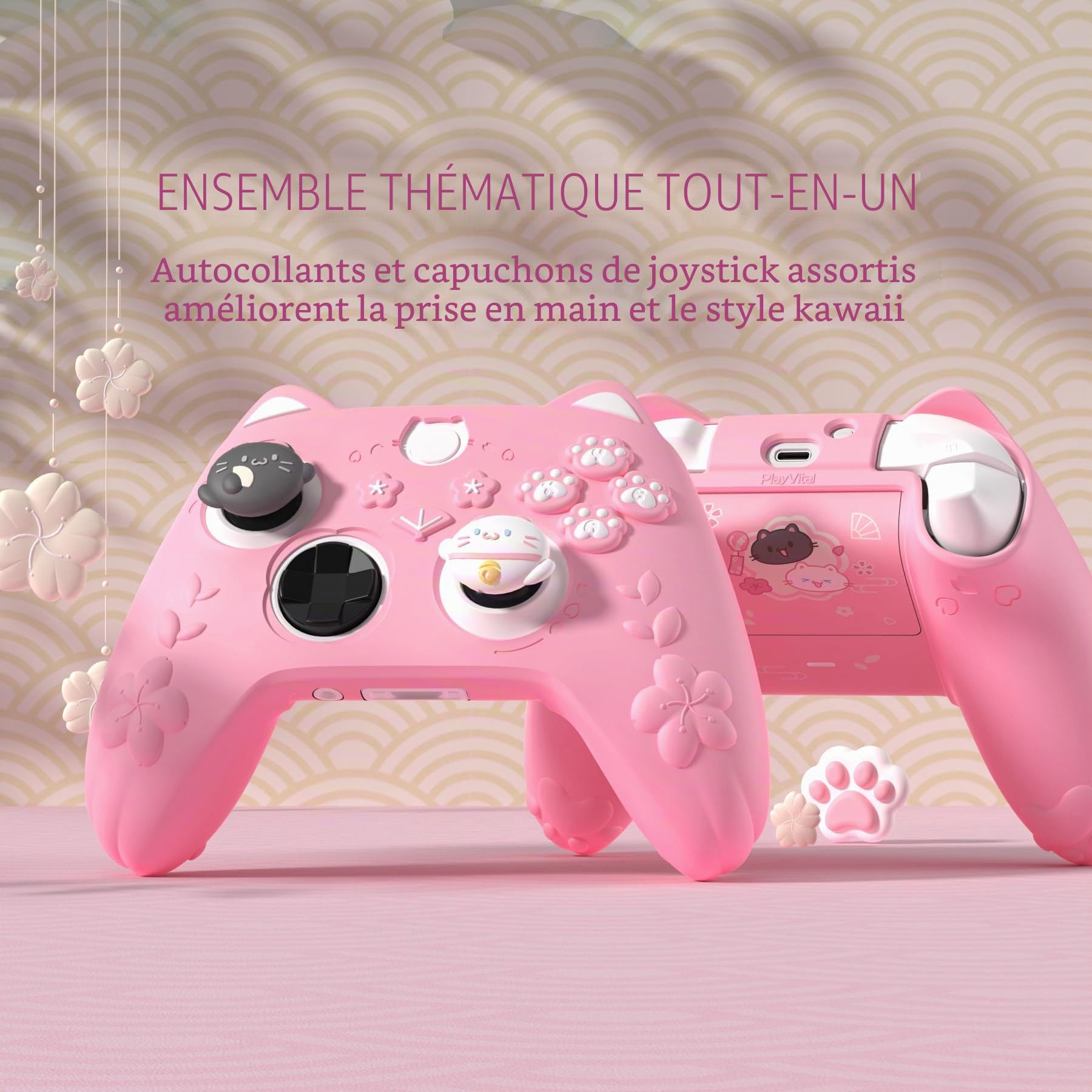 playvital Coque de Protection pour Xbox Series X S Manette Accessoires,Housse Grip en Silicone avec Capuchons de Joystick & Autocollant pour Xbox Core Controller Cover Skin-Rose
