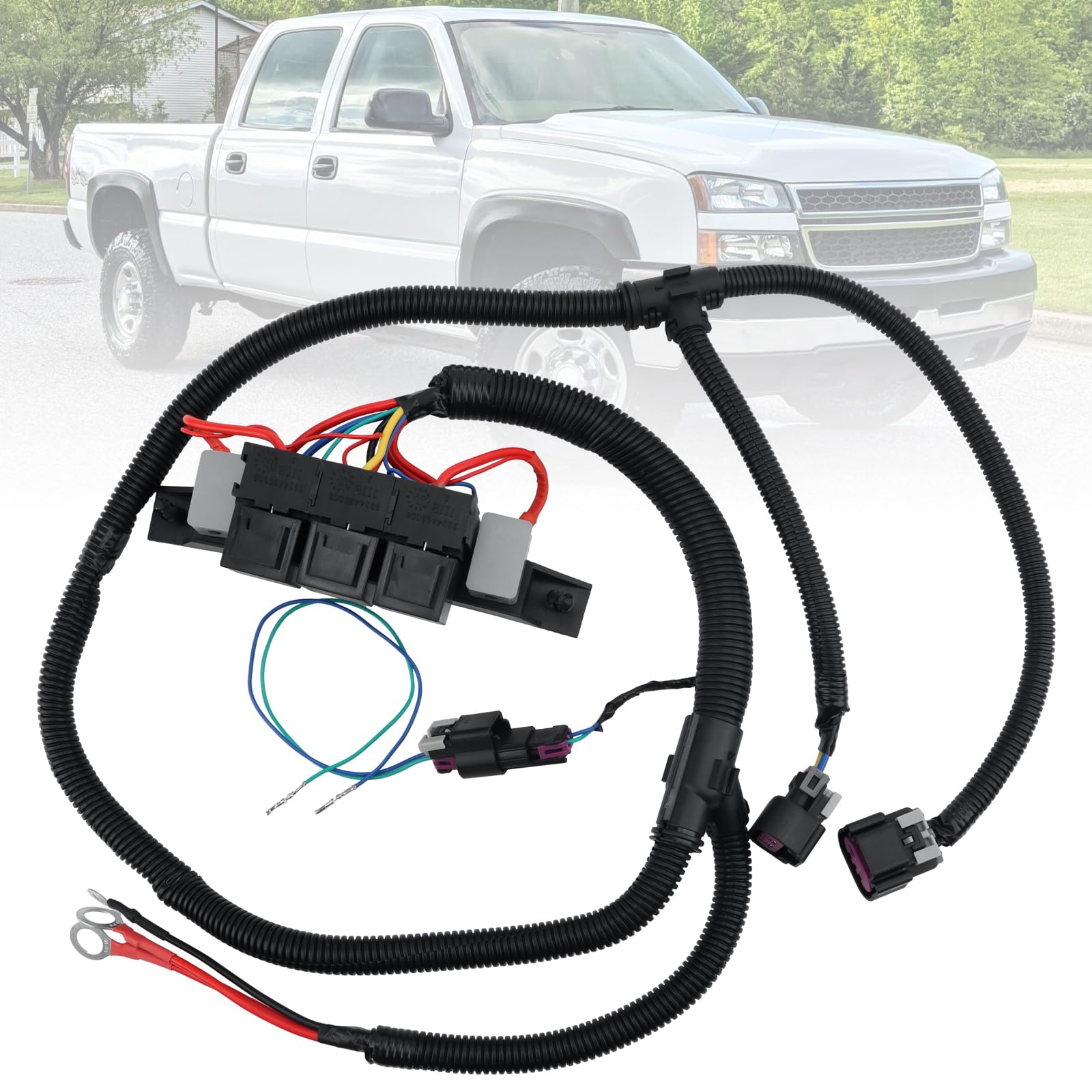 674-00923 Dual Speed Electric Fan Wiring Control Harness Kit Compatible with 1999-2007 Chevy Silverado Avalanche Suburban Tahoe GMC Sierra Yukon Electric Fan Harness