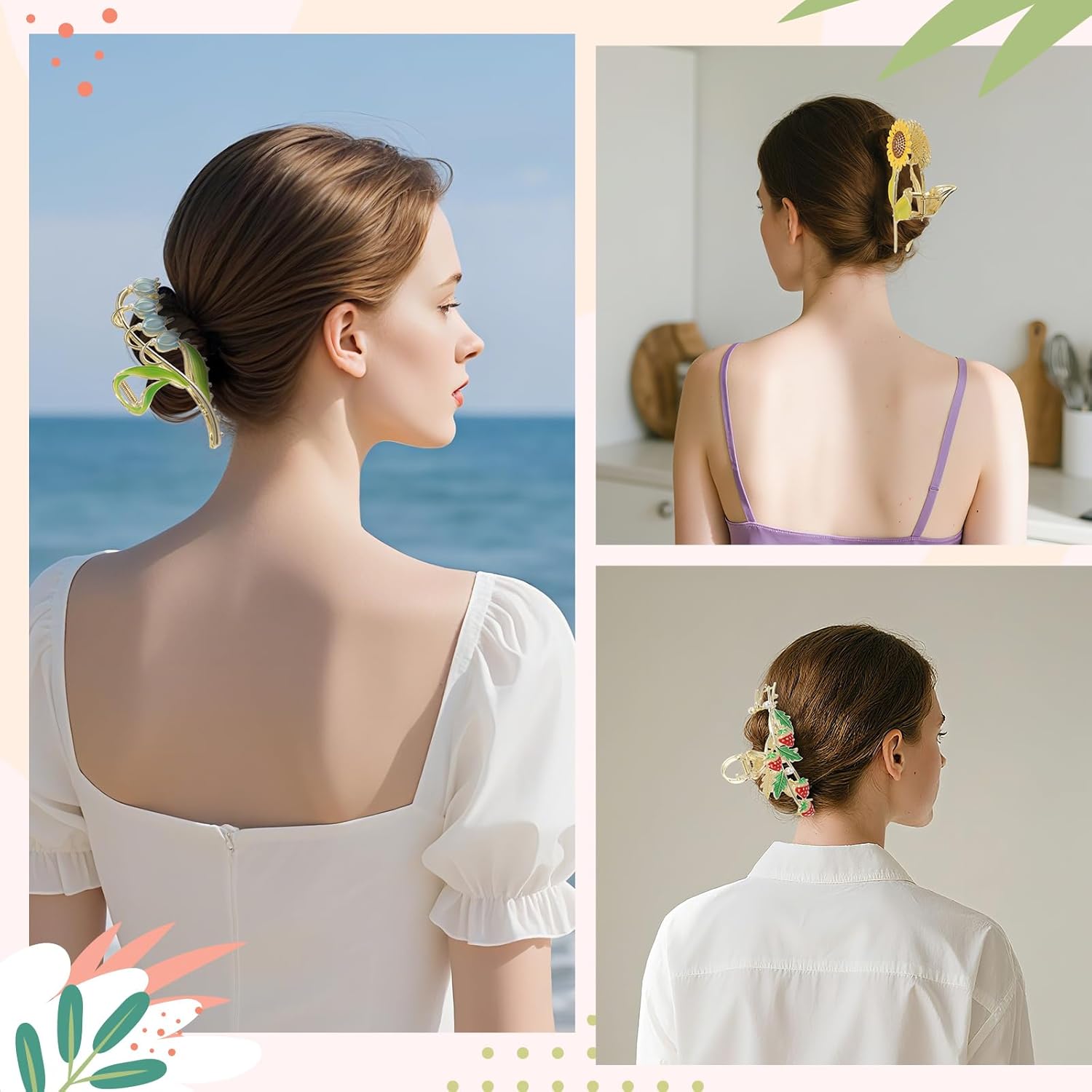 6 Pcs Flower Metal Hair Claw Clips for Women Cute Large Strong Hold Non Slip Clamps Elegant Tulip Lily Butterfly Floral Strawberry Barrettes Claws Accessories for Long Thick Thin Curly Hair - Image 7