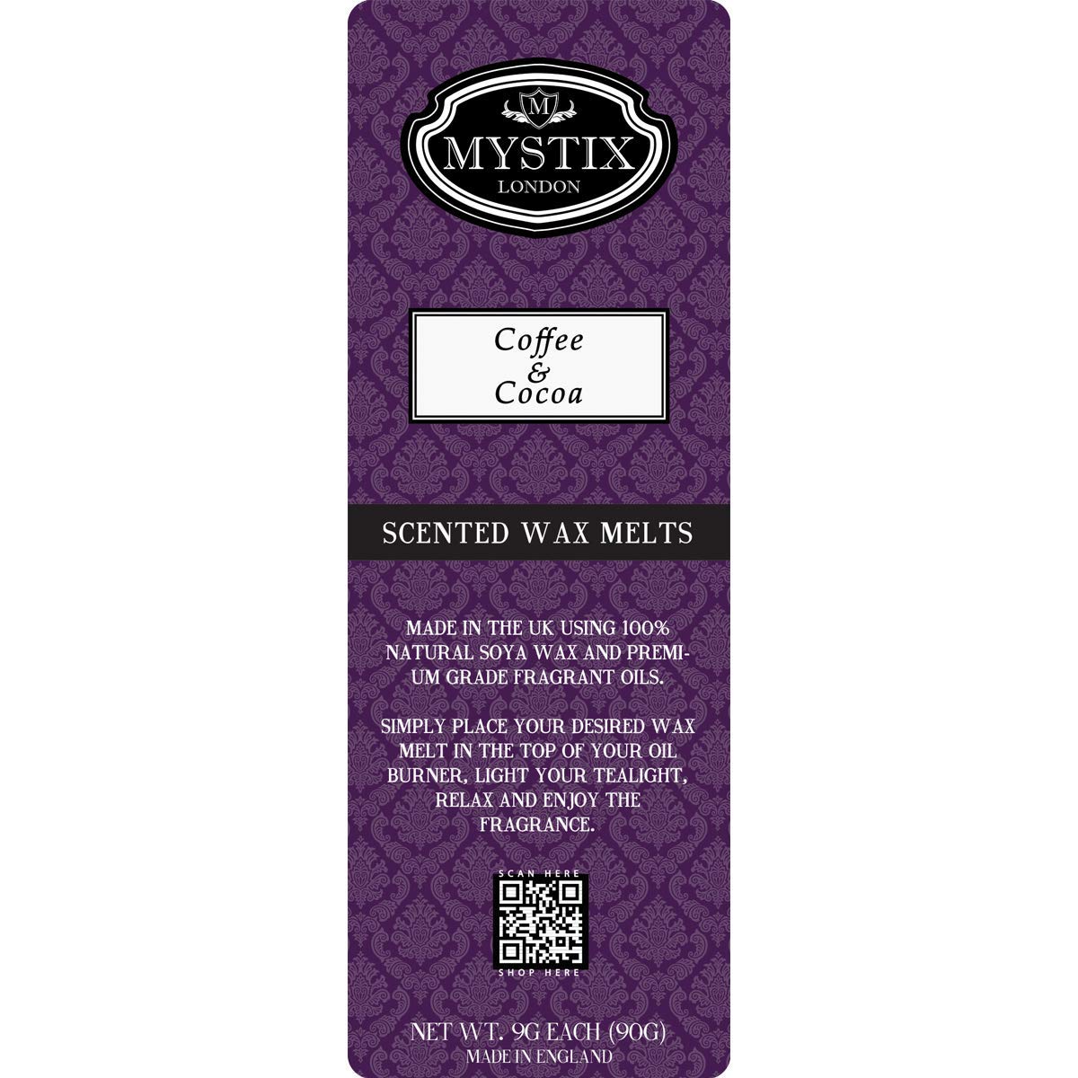 Mystix London | Coffee & Cocoa - Wax Melts Clamshell 90G (10 Cubes) | 100% Natural Soya Wax | Long-Lasting Fragrance For Aromatherapy & Soothing Atmosphere