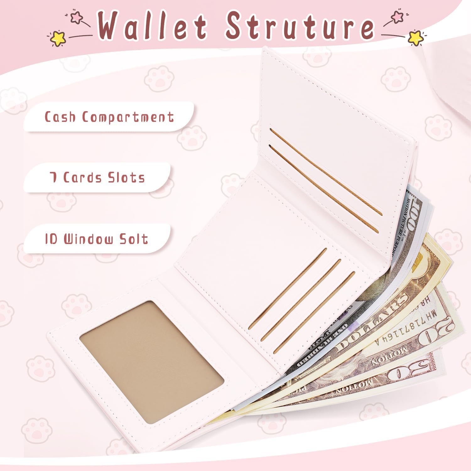 Cute Wallets for Women, Small Women Wallet PU Leather Bifold Card Holder ID Window Purse for Women Girls (Pink)