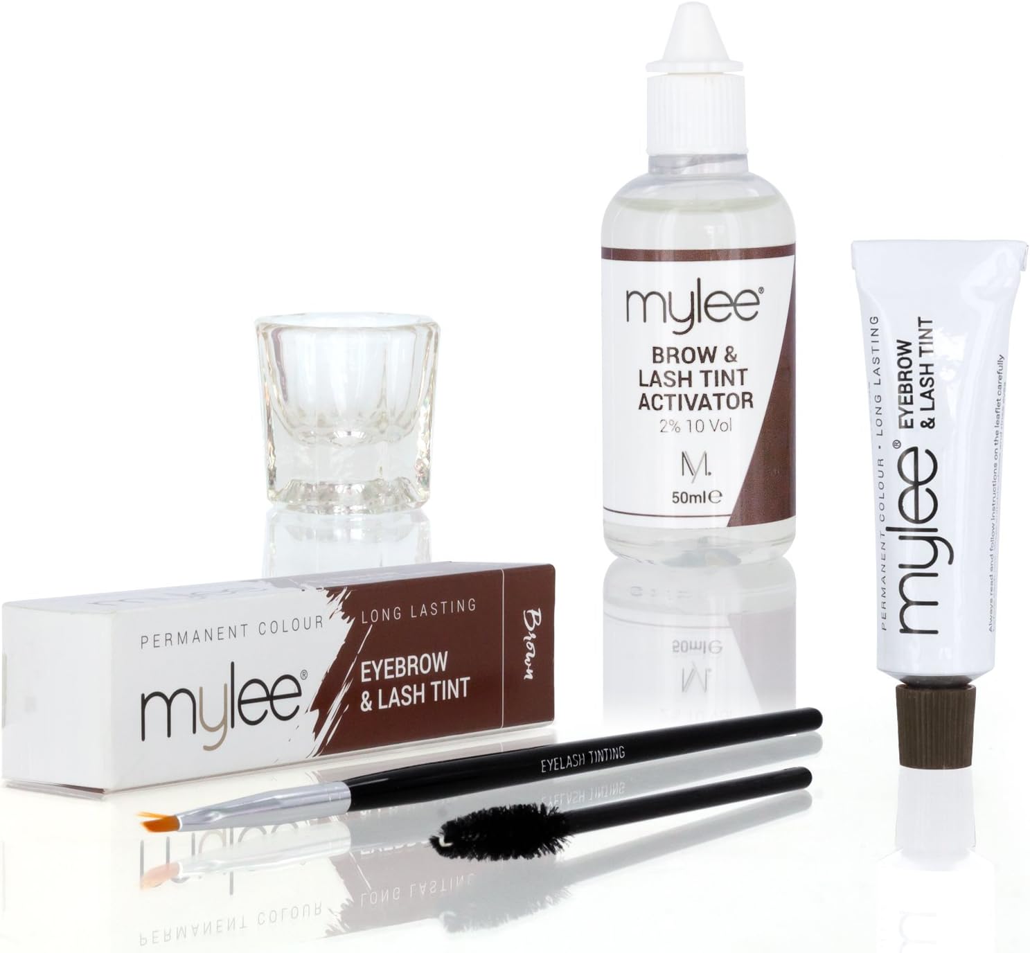 MYLEE Permanent Eyelash/Eyebrow Tint [BROWN] Complete Tinting Dye Kit/Set - Includes Brow Tint 15ml, Application Brush, Glass Mixing Dish & Oxidant 50ml - Professional Quality, Suitable for Home Use