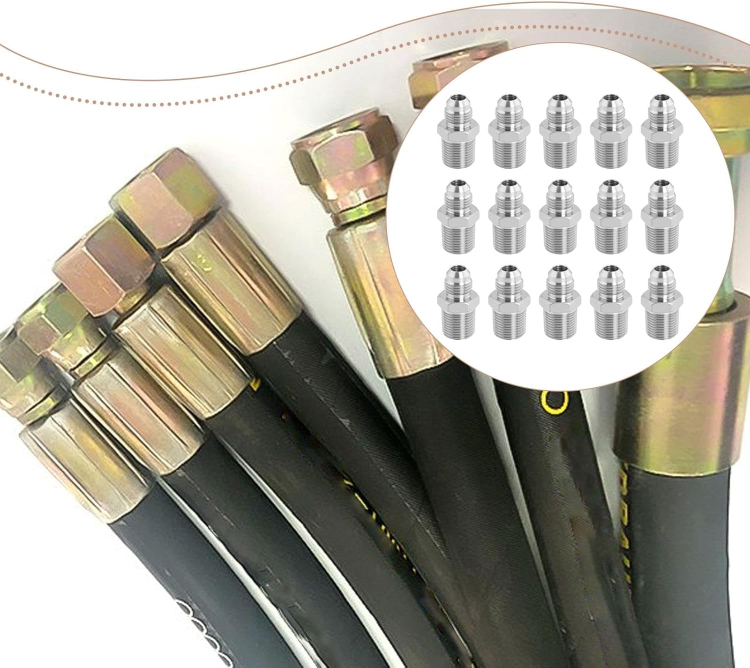 油圧ホースアダプター 15個入り 耐久性 交換用 3/8インチ Jic オス - 3/8インチ NPT オス