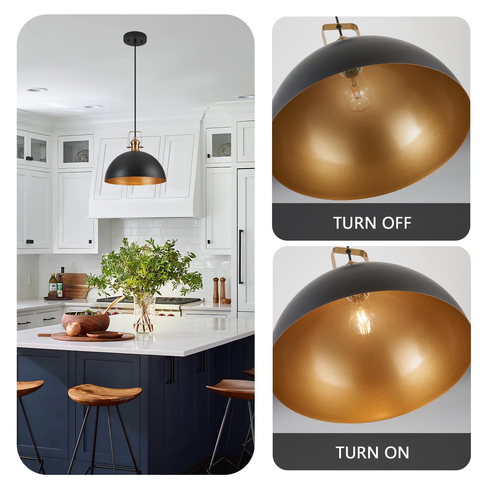 ASHUAQI 18 Inch Black Dome Pendant Light, Modern Farmhouse Pendant Light, Large Pendant Lamp For