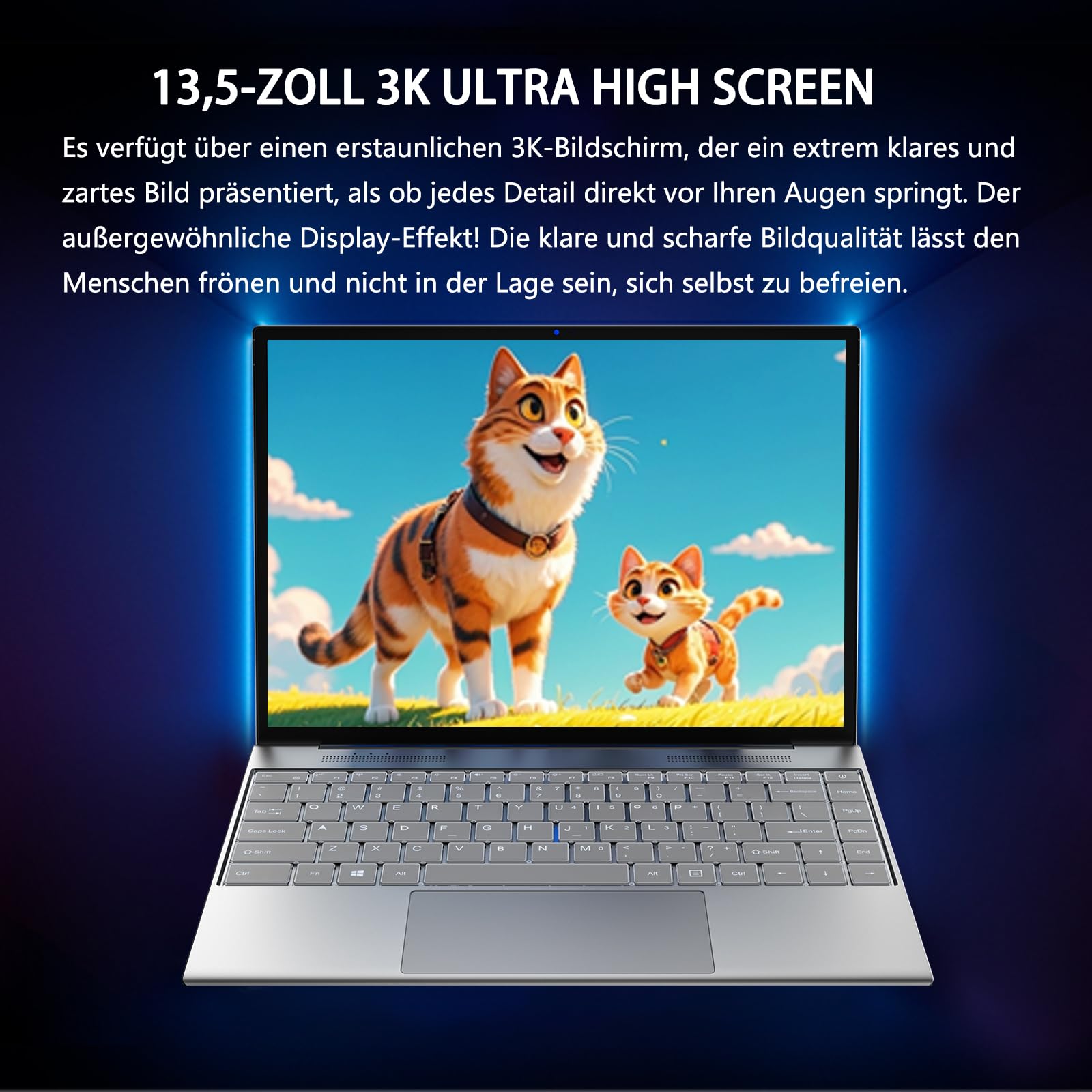 13,5-Zoll tragbarer Touchscreen-Laptop, (16 GB RAM, 512 GB SSD), 3K (3000×2000) IPS, Celeron N95-Prozessor mit bis zu 3,4 GHz, hintergrundbeleuchtete Tastatur, Fingerabdruckentriegelung, W11