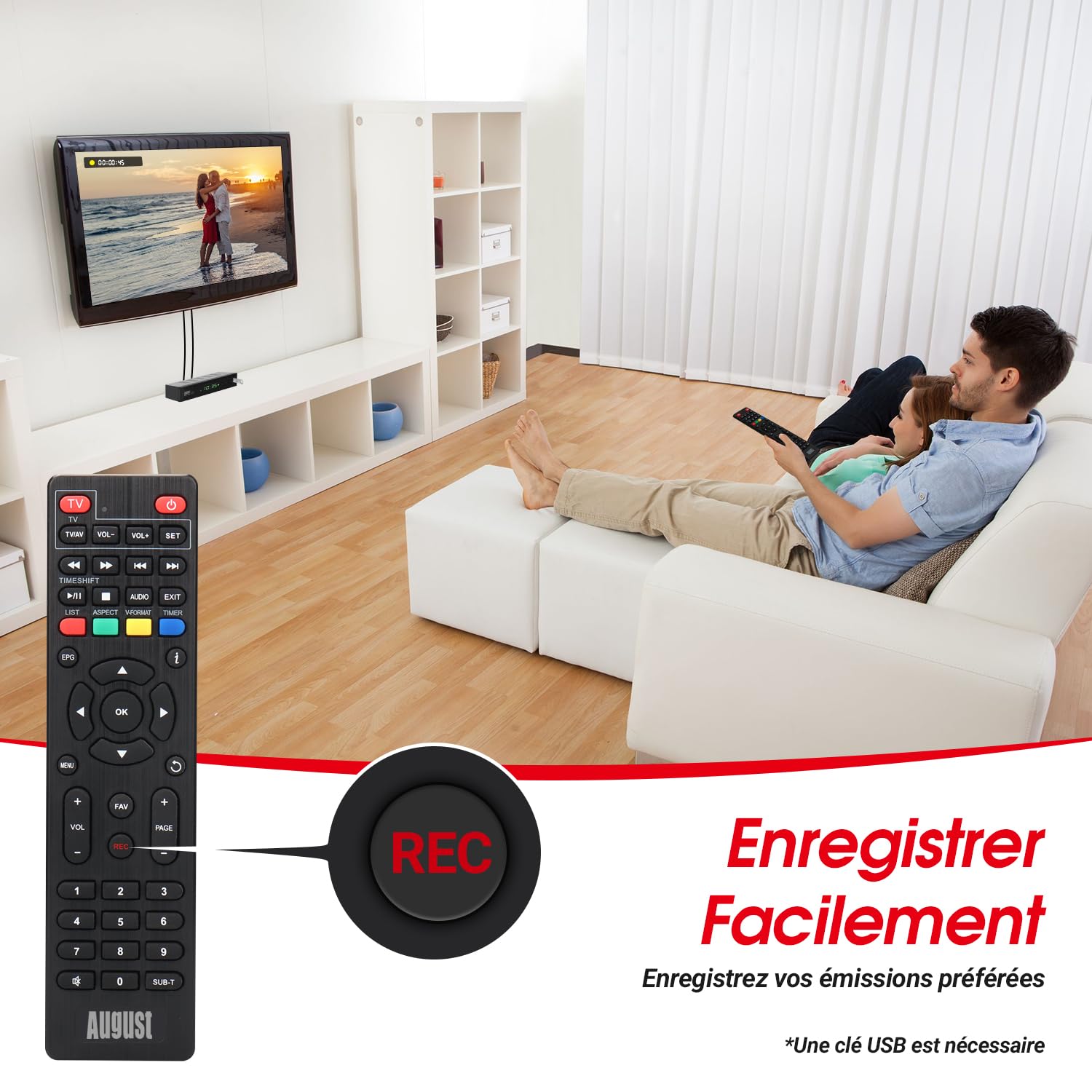 August DVB415 Décodeur et Enregistreur TNT HD - Récepteur HDMI Full HD 1080P avec Lecteur Multimédia PVR pour Enregistrer, EPG, Contrôle du Direct, Contrôle Parental, Péritel, Clé USB 32G Incluse
