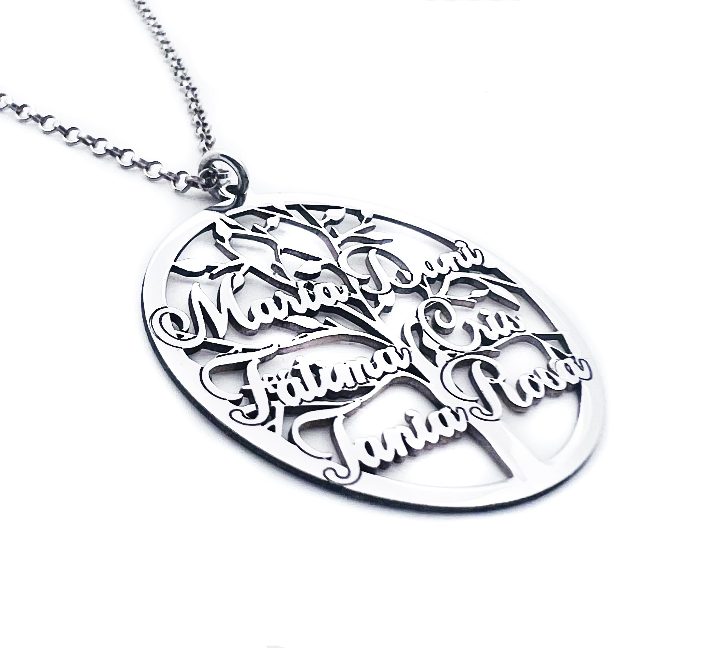 Collar Árbol de la Vida Personalizado con Nombres | Plata de Ley 925 | Medalla 35mm | Hasta 9 Nombres | Regalo Día de la Madre, Cumpleaños, Familia | MODELO N35