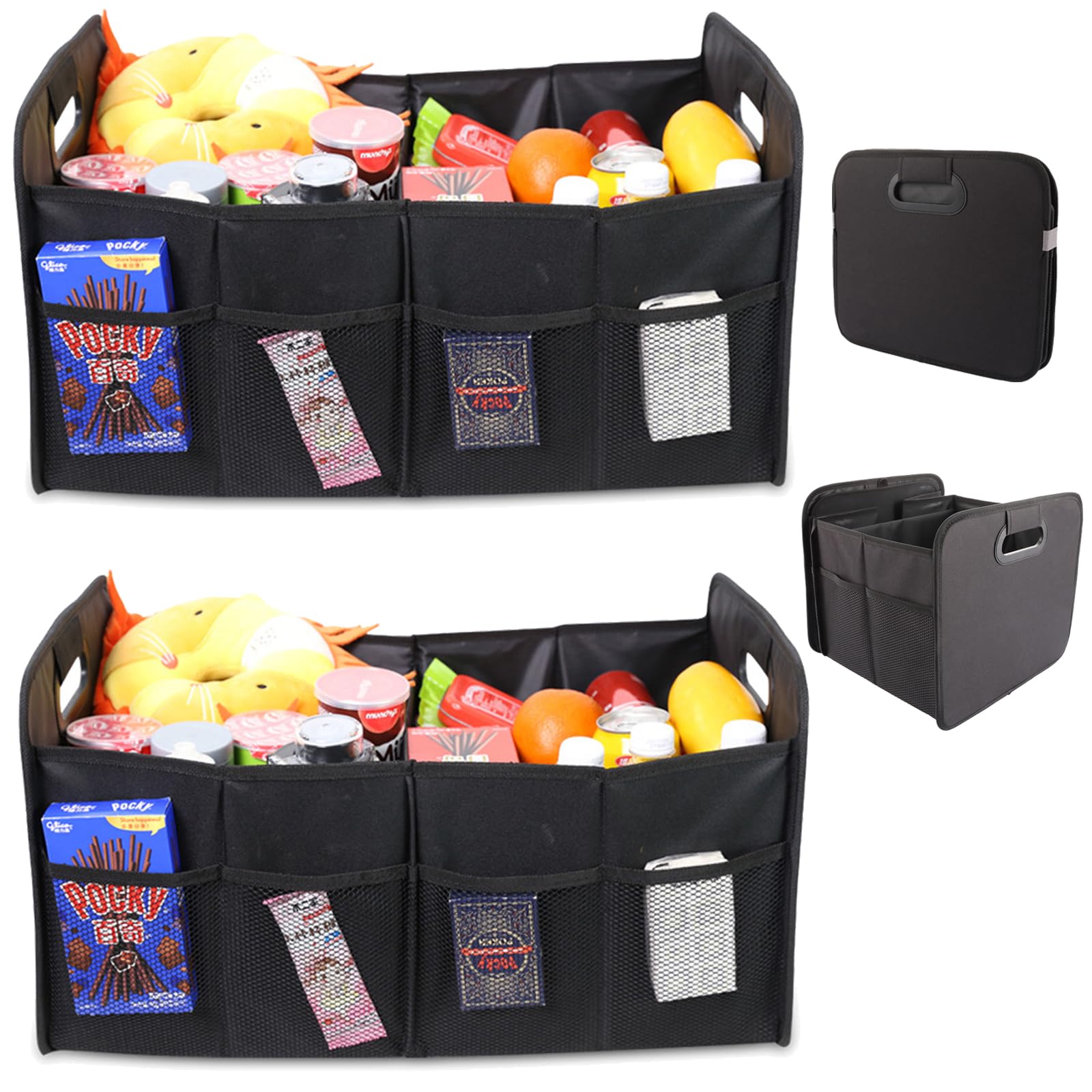 Kofferraum-Organizer für SUV, 55 l, zusammenklappbarer Kofferraum-Organizer für Auto, tragbarer SUV-Kofferraum-Organizer und Aufbewahrungsbox mit verstärkten Griffen, Größe M, Schwarz, 2 Stück