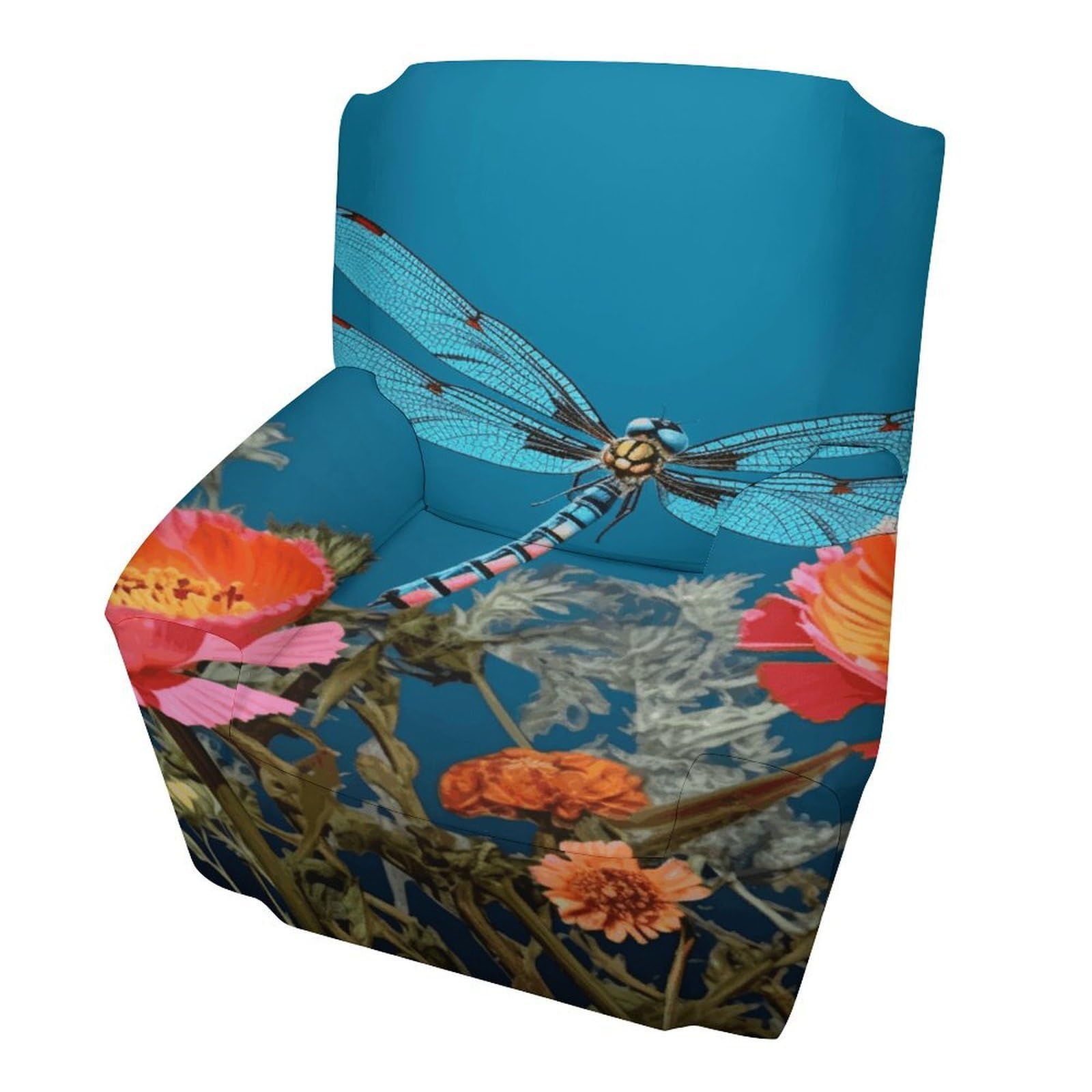 Fodpand Style Dragonfly And Flower Sofa Cover Soft 1 Seater Sofa Slipcover For Pets Washable,Couch Cover With Elastic Straps Furniture Protector