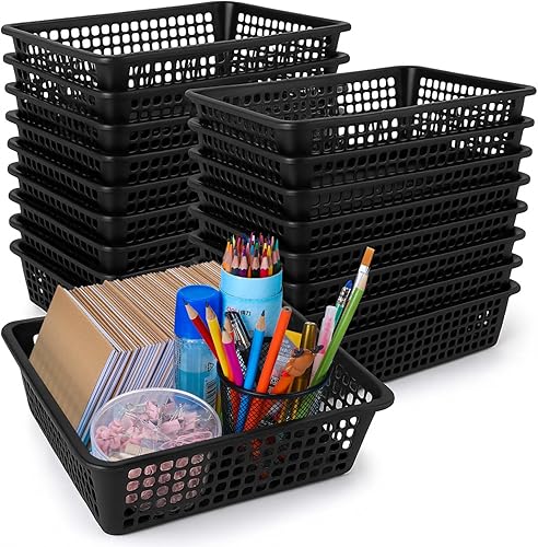 Zhehao Paquete de 16 cestas organizadoras de papel de 14 x 10 x 4 pulgadas, bandeja de plástico para almacenamiento de plástico, soporte de archivos