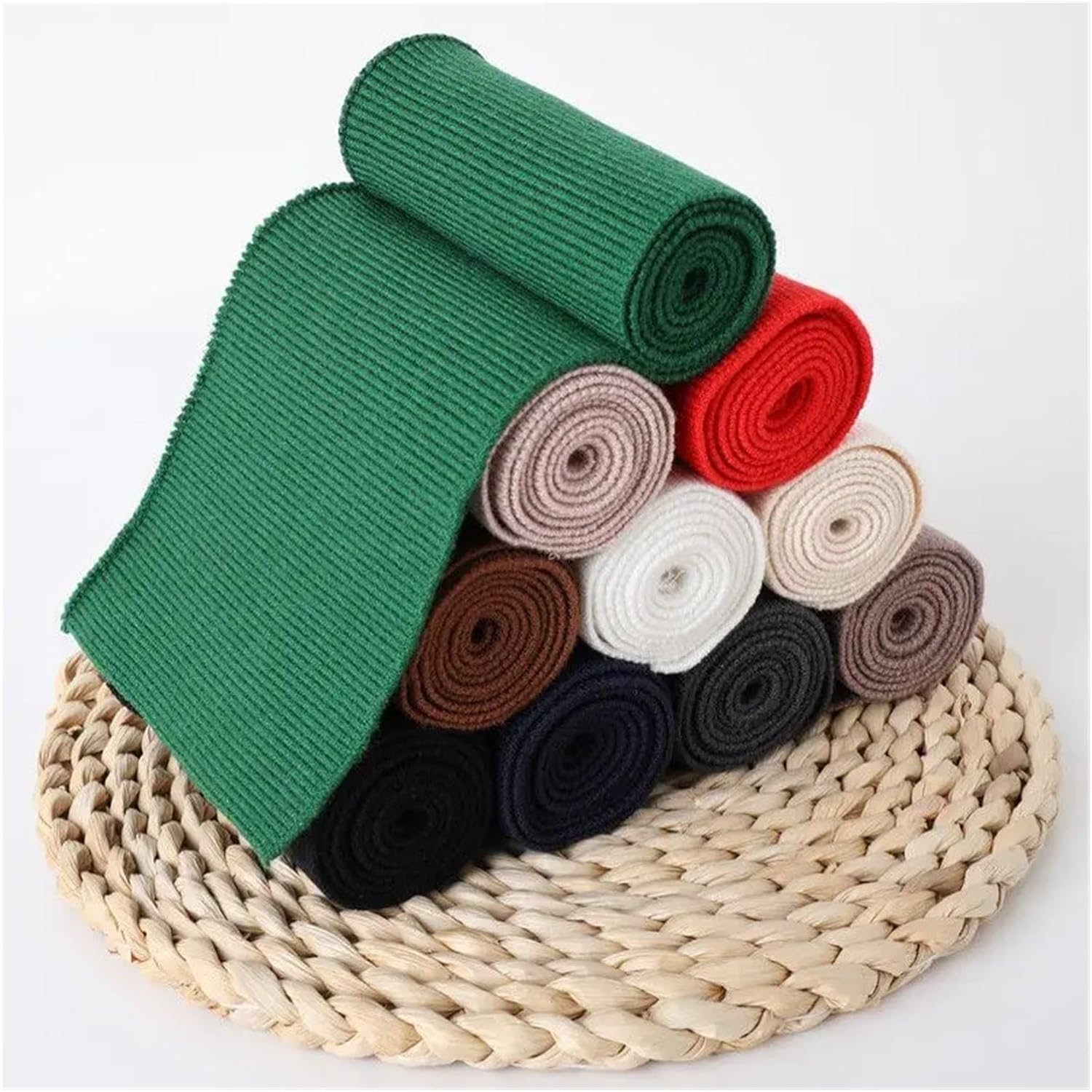 12Cm Wide Wool Elastic Ribbed Knit Threaded Cuffs Collar Hem Clothing Accessories Sweater Handmade Materials(White)