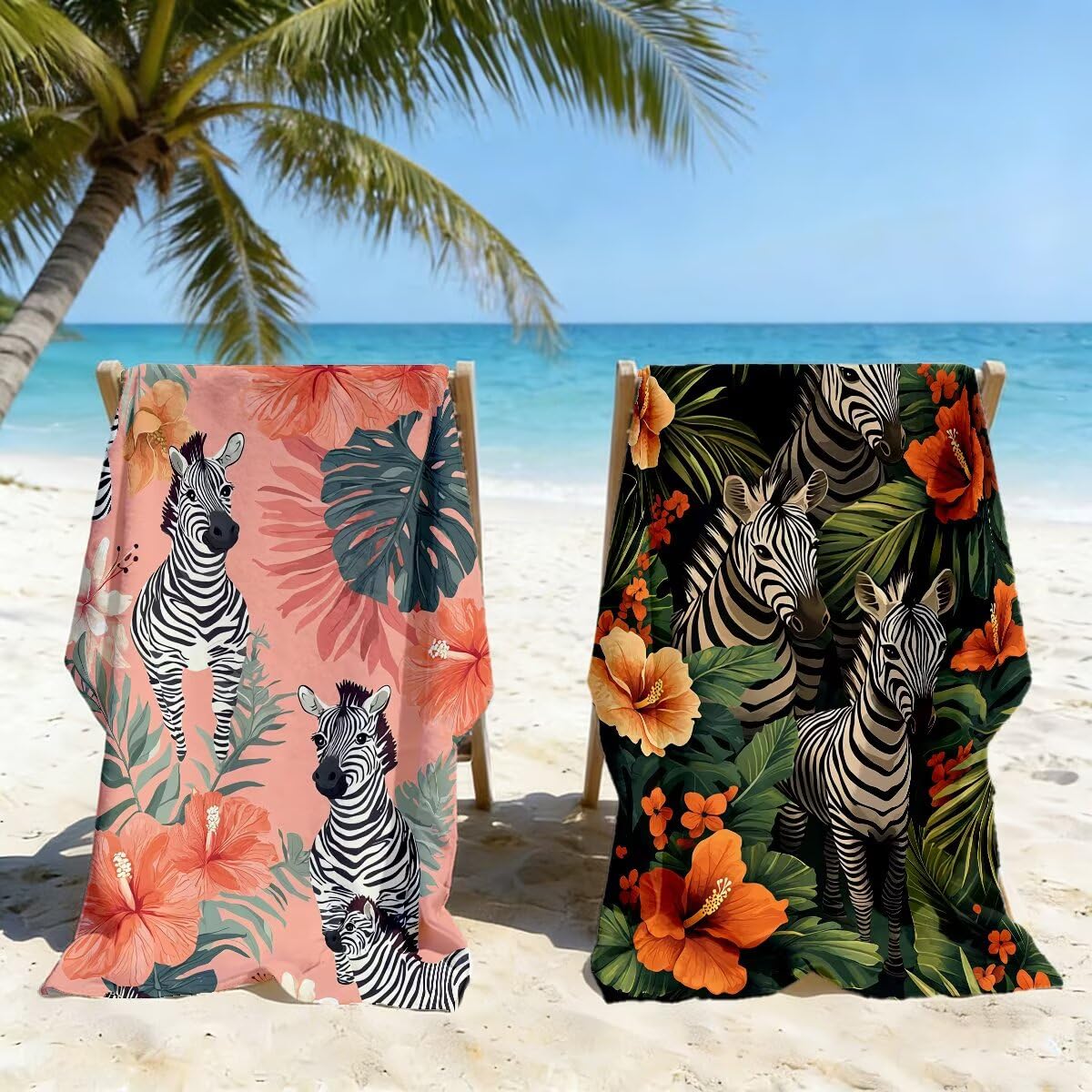 Toalla Playa 80x160 cm, Toalla Gimnasio Microfibra Secado Rapido, Juego de 2 Antiarena Toallas de Playa, Ligera Compacta Toallas Microfibra Grande para Viaje, Regalo Hombre Regalo Mujer (Cebra) -4855