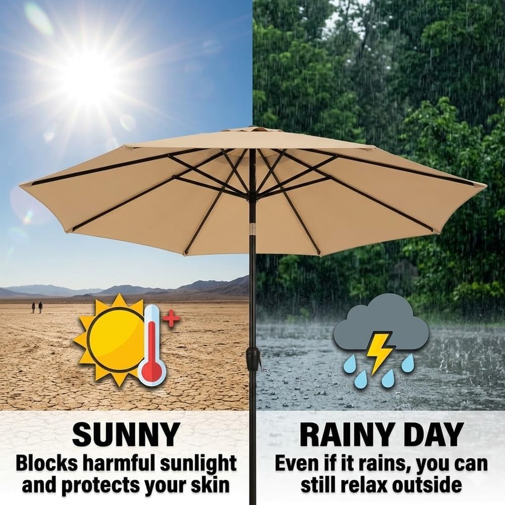 Patio Umbrella Replacement Canopy, Outdoor Market Parasol Fabric Top, 6.5ft/8ft/9ft/10ft/11.5ft/13ft UV Protected Sun Shade Replacement Cloth for Deck, Backyard & Poolside
