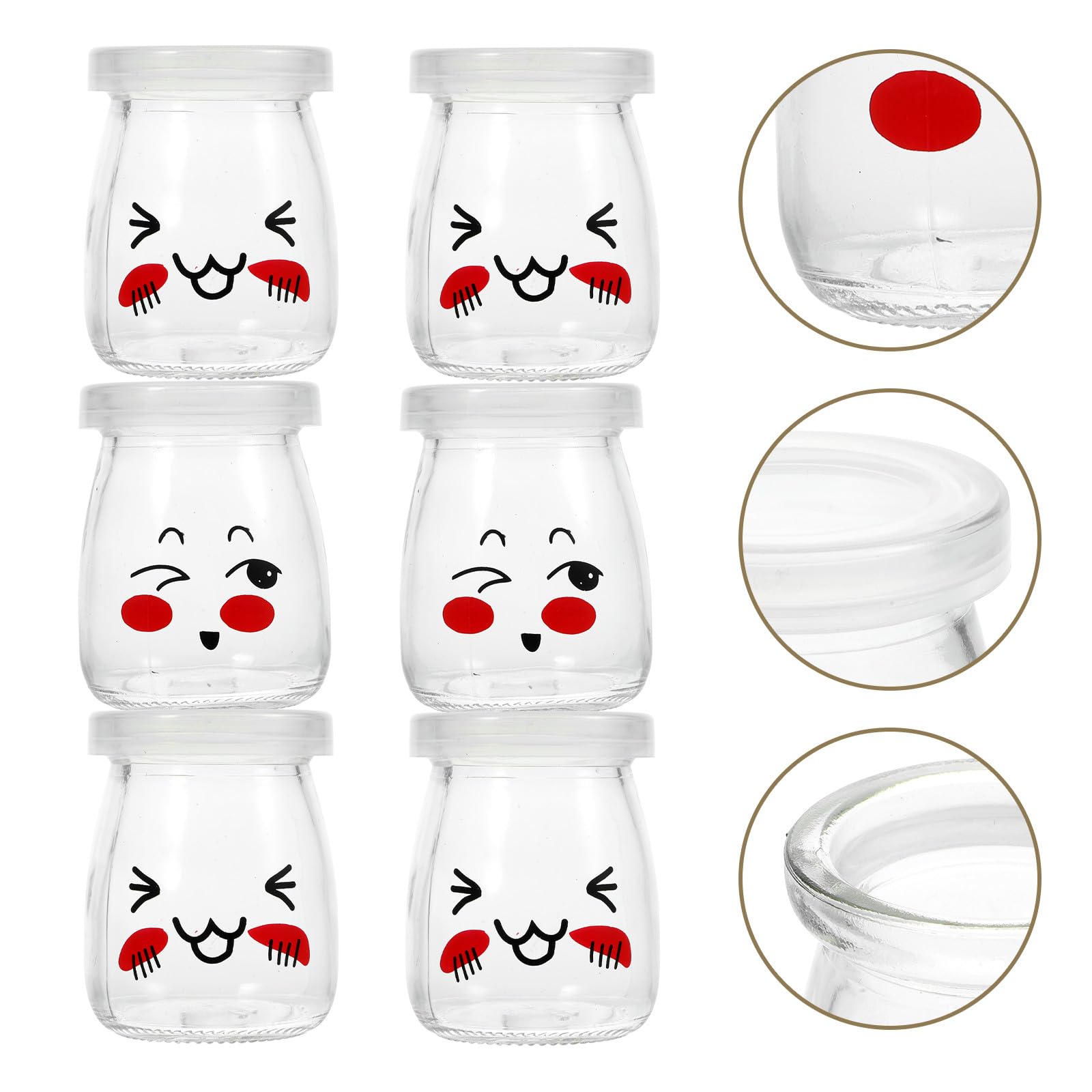 6 Stück Puddingflaschen mit Breitem Hals und Lächelndem Design Lebensmittelecht mit Deckel Vielseitig für Joghurt Marmelade Gelee Bpa Frei Spülmaschinenfest zur Aufbewahrung und