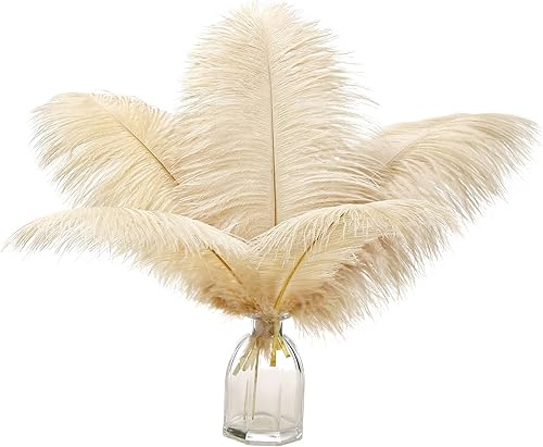 Ballinger Plumas de avestruz champán a granel  12 plumas bohemias grandes de 12 a 14 pulgadas para jarrón, centros de mesa de fiesta de boda,