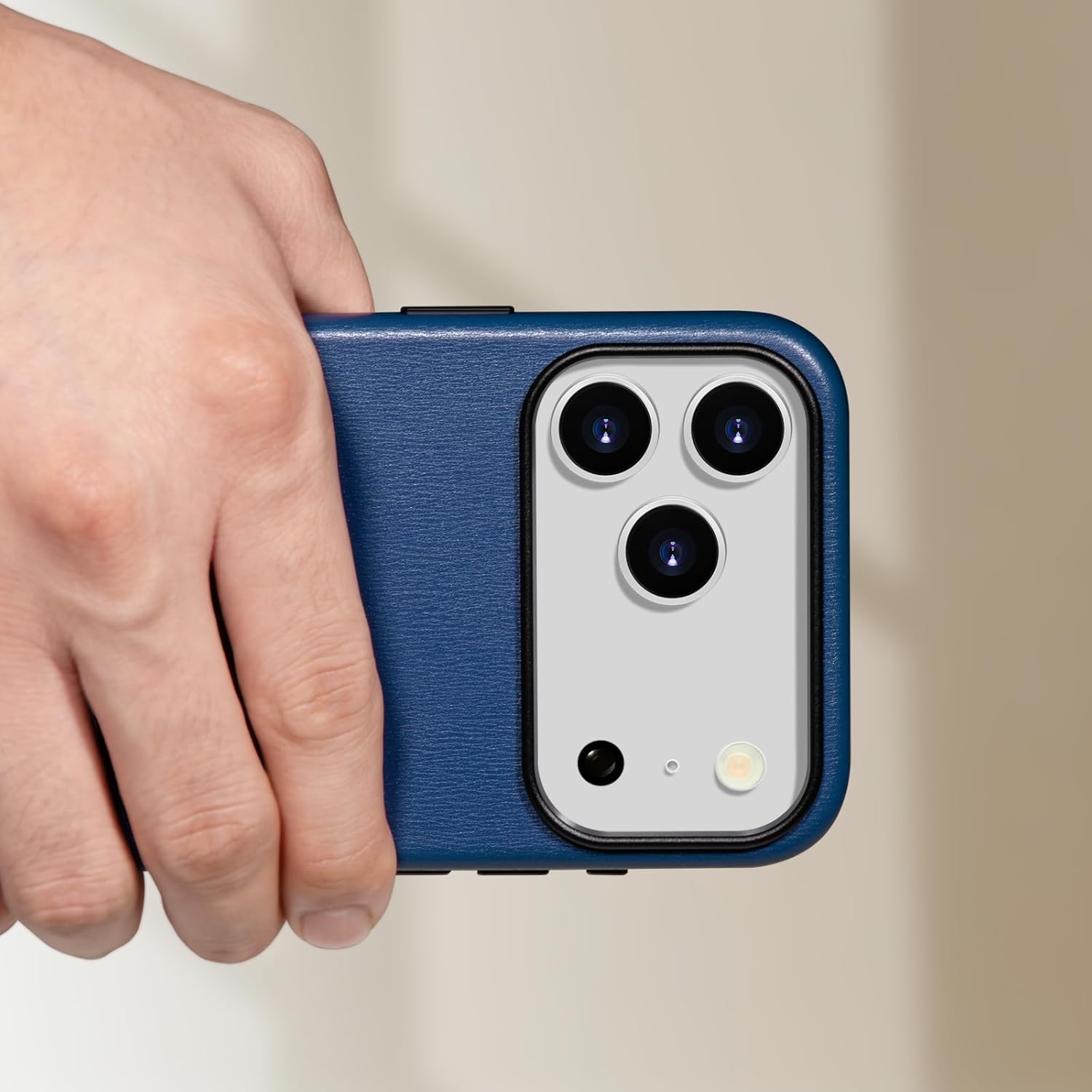 Belemay Handcrafted Premium Textured Leather Case for iPhone 17 Pro, Compatible with MagSafe, Modern Minimalist Design, Smooth & Subtle, Camera Control Button, Metal Buttons (6.3"), Navy Blue
