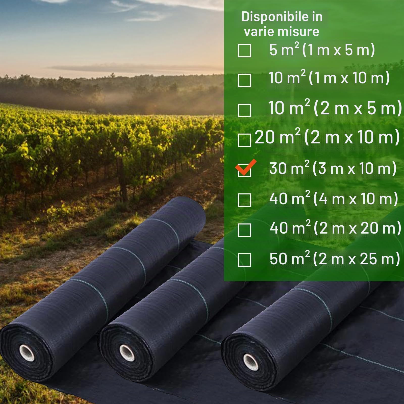 Telo Pacciamatura, 3 m x 10 m, 30 m², 90 g/m², permeabile all'Acqua, Resistente agli Strappi, Anti-Erbacce, Telo Anti Erbacce per Erbacce da Giardino, Orto