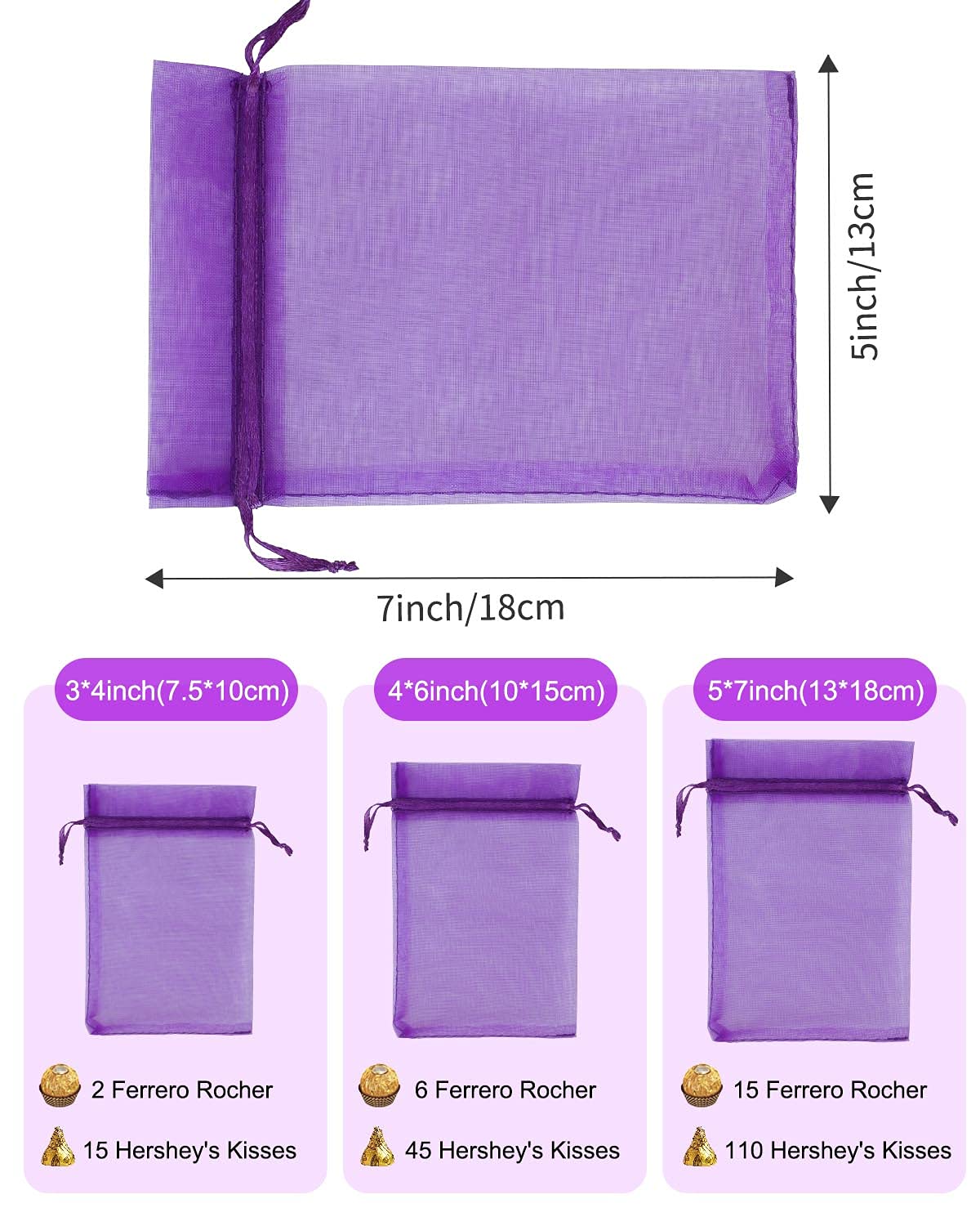 Kslong 100PCS Sheer Organza Bags Drawstring 4x6, Small Jewelry Mesh Bags Drawstring, Mesh Party Wedding Favor Bags for Small Business,Gift,Candy,Bracelet Packaging,Empty Sachet Bags (Purple)