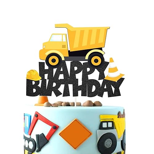 Miniatura 1 de Decoración de pastel de camión de construcción con purpurina, decoración de pastel de camión de construcción, decoración de fiesta temática de