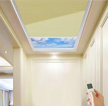 tipiace New Upgrade Rechargeable Motorized Skylight Blinds Half Blackout Fabric Cellular Honeycomb Shades Suitable for Roof Inclined Plane Room Windows Beige Yellow 93020B